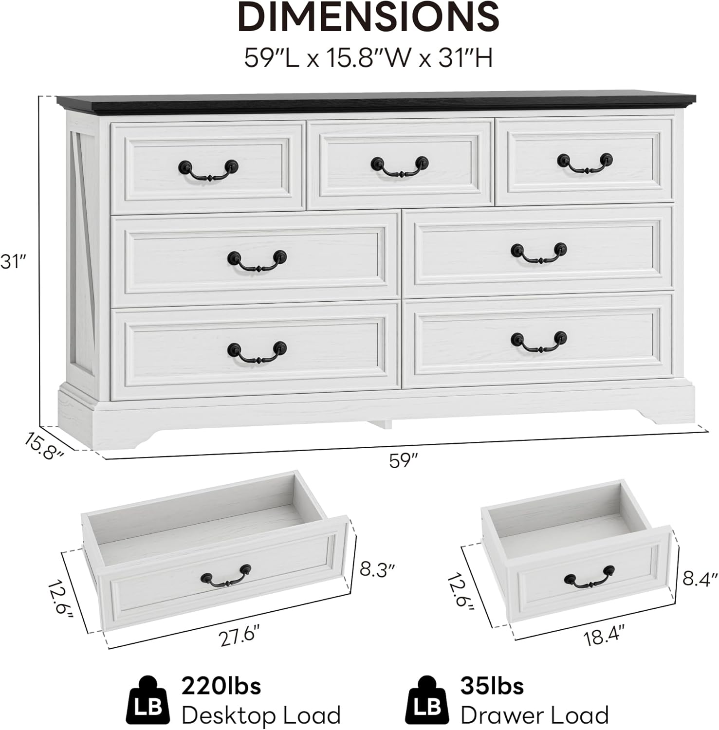 LIKIMIO Wooden 7-drawer Dresser (59")