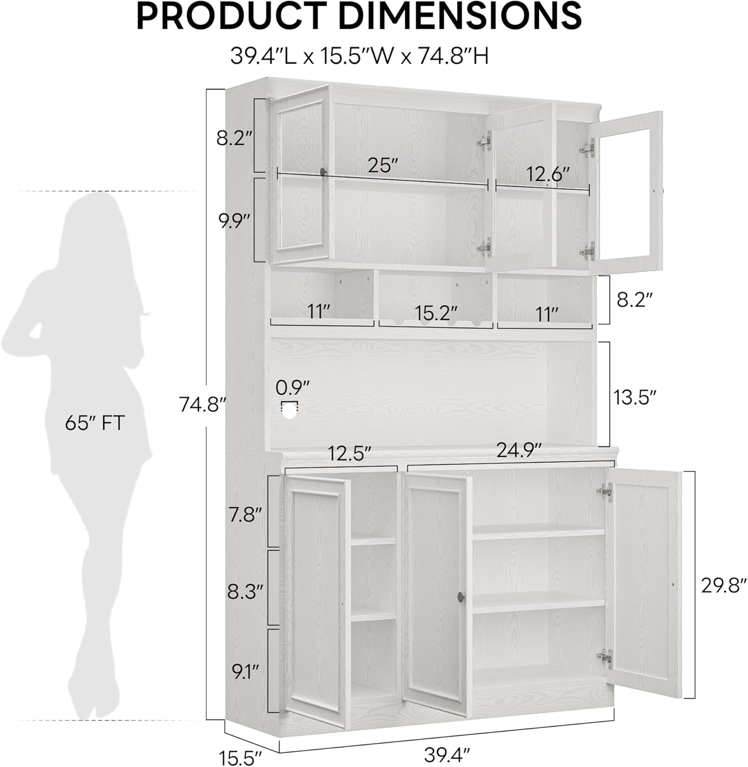 LIKIMIO Modern Glass Door Sideboard（74.8”）