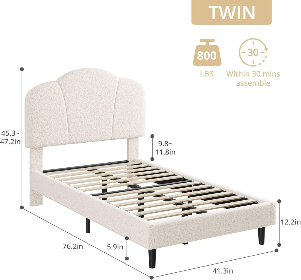 LIKIMIO Lamb Wool Headboard Bed Frame