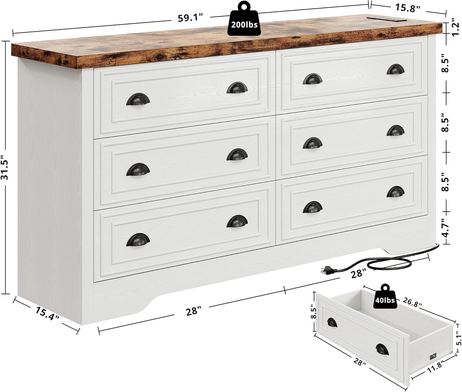 LIKIMIO Wooden 6-Drawers Dresser (59” )
