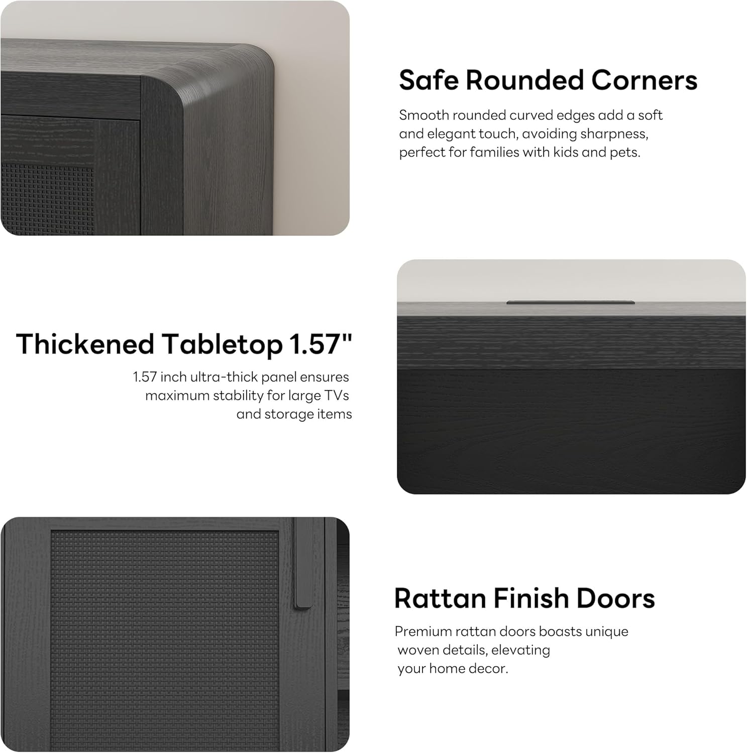 LIKIMIO TV Stand with Power Outlet for TVs up to 65", Black