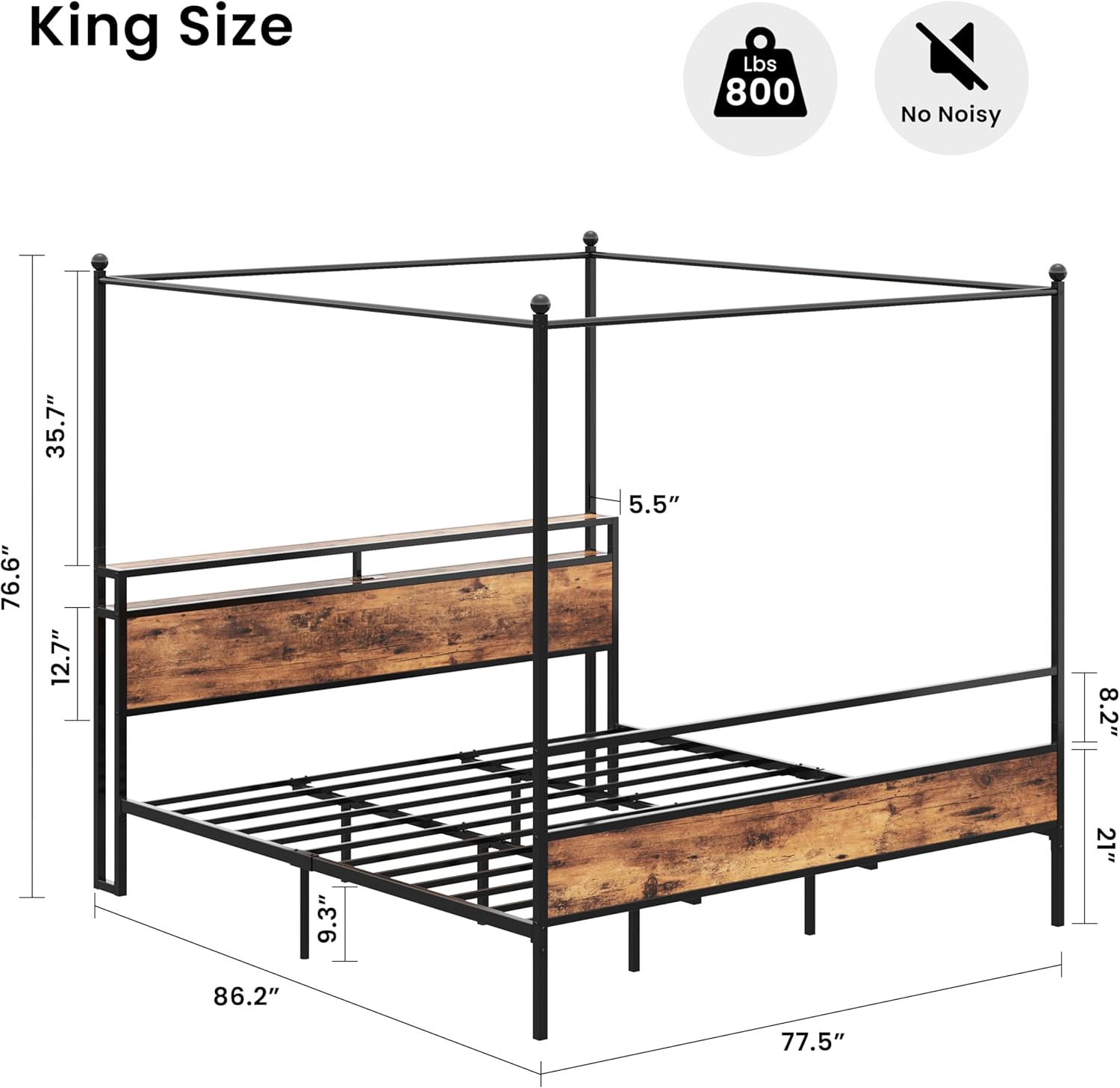 LIKIMIO Multifunctional Four-Post Bed Frame