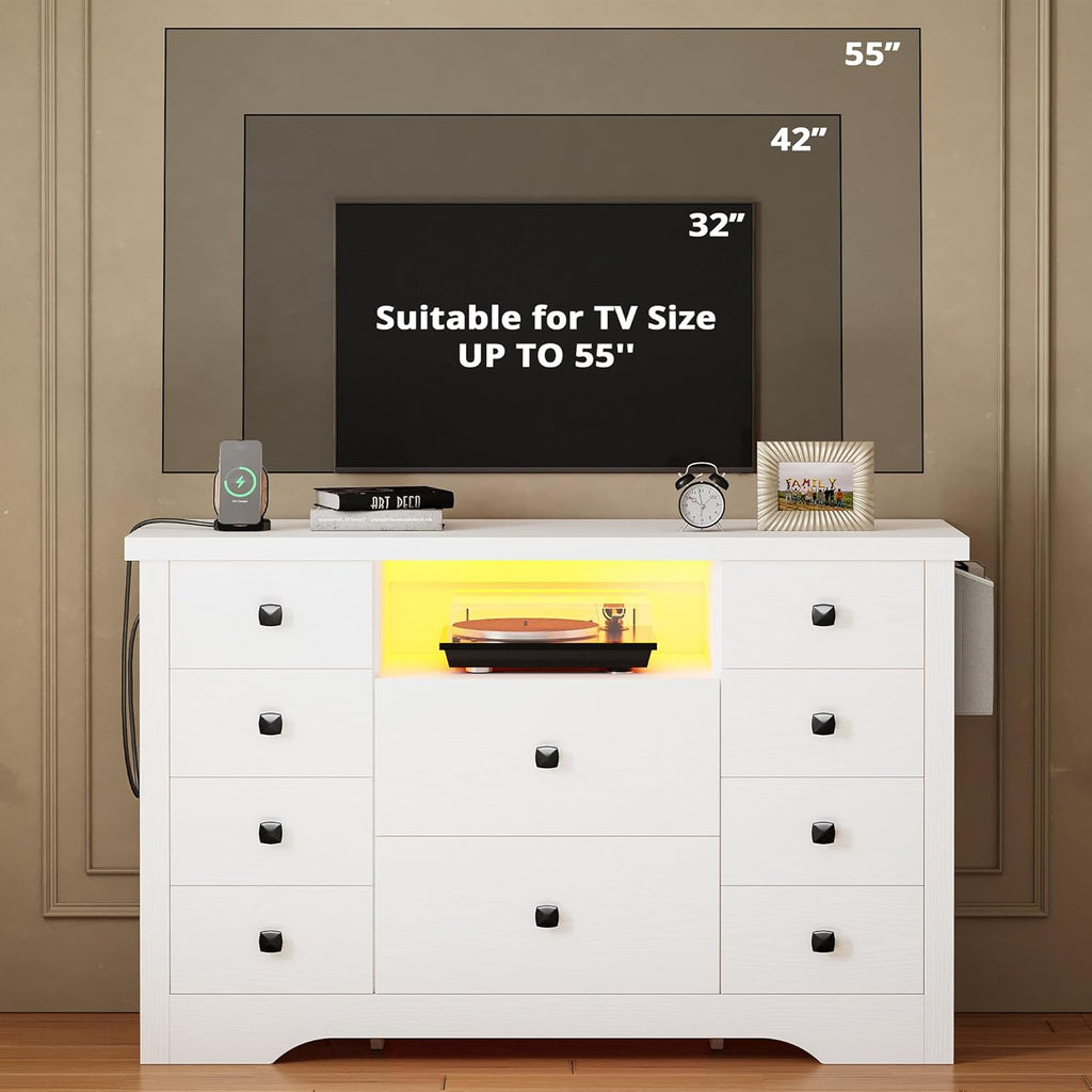 LIKIMIO Fabric Side Pocket & Wooden 10-Drawers Dresser