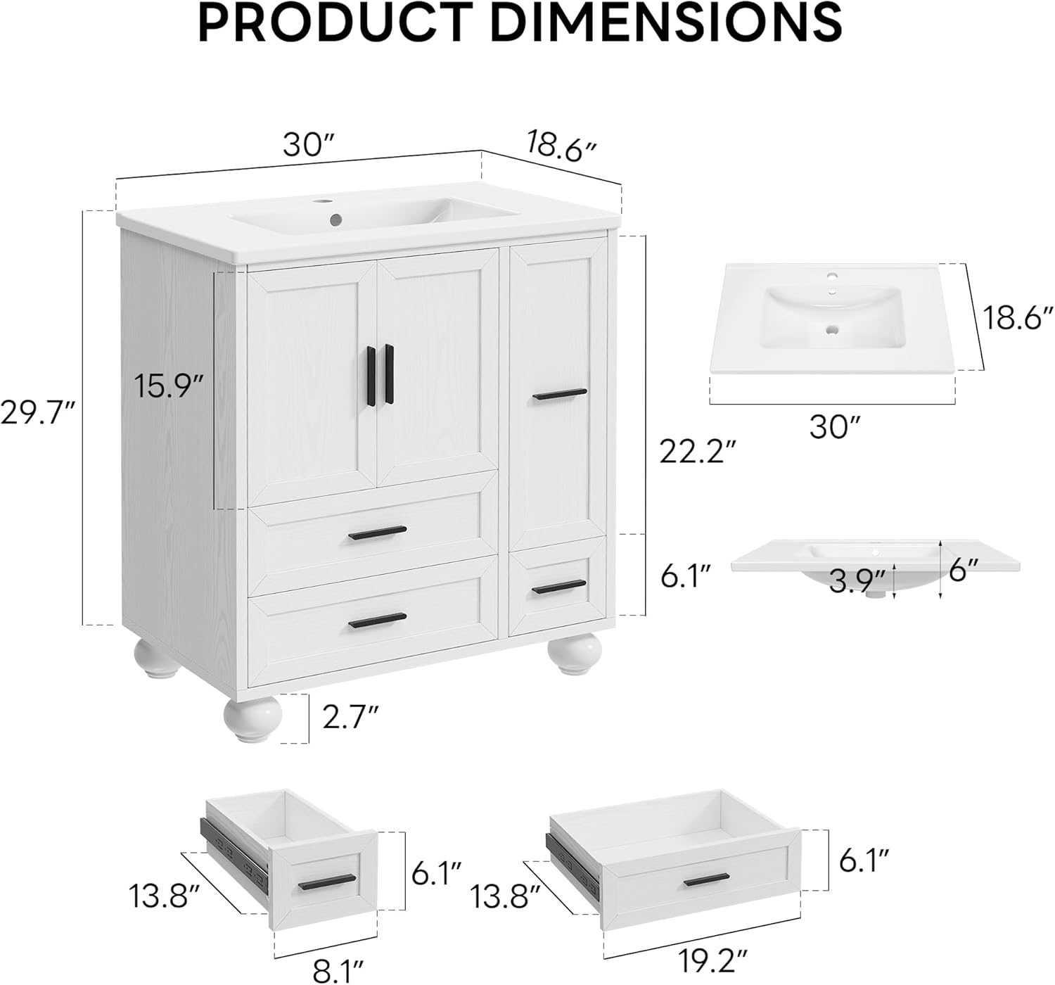 LIKIMIO Modern Wooden Bathroom Vanity (30"/36")