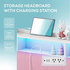 LIKIMIO Twin Bed Frame with Charging Station & LED Lights, Pink