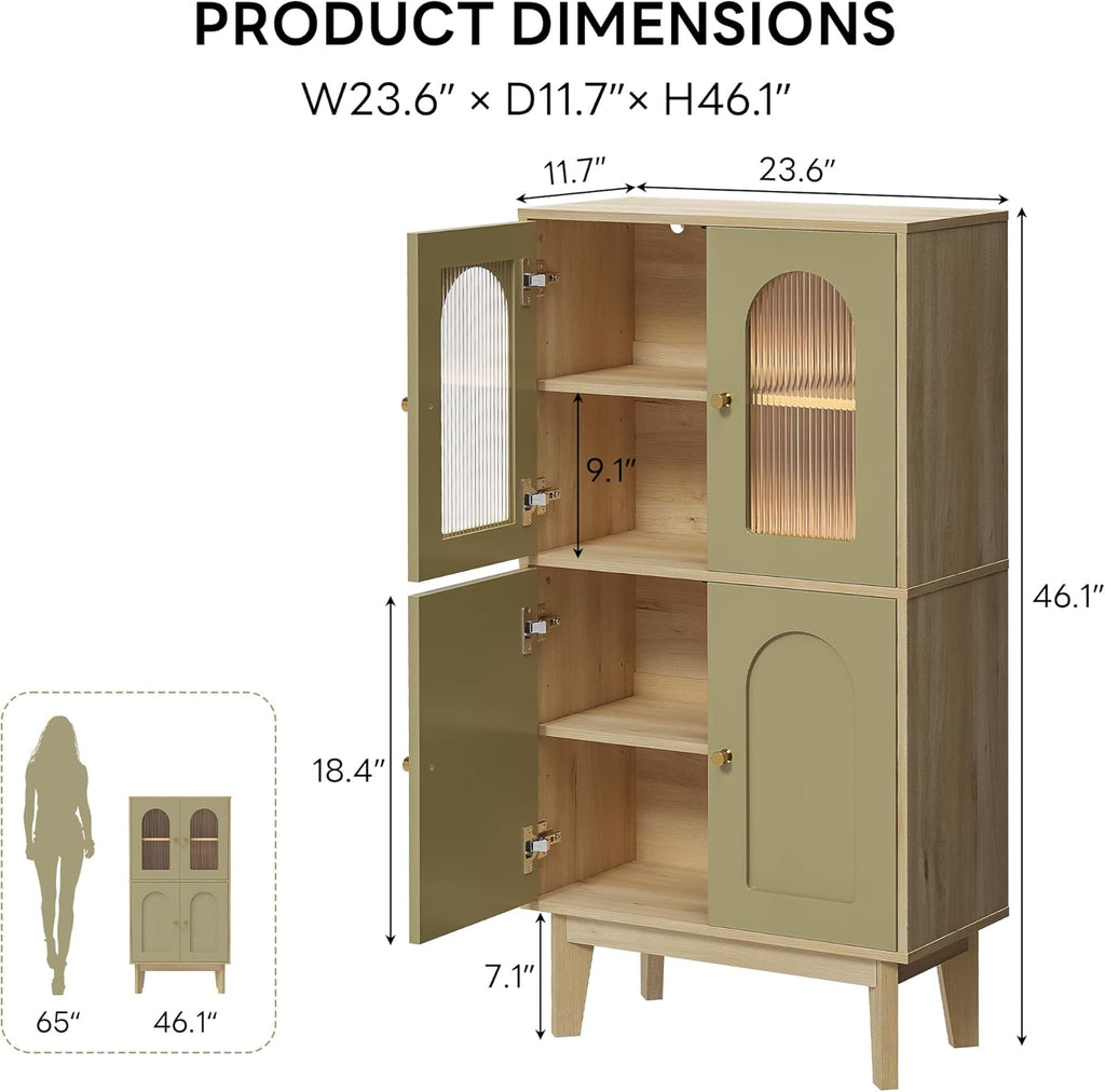 LIKIMIO Bathroom Storage Cabinet, Wooden Floor Cabinet with 4 Doors for Bathroom, Kitchen, or Dining Room