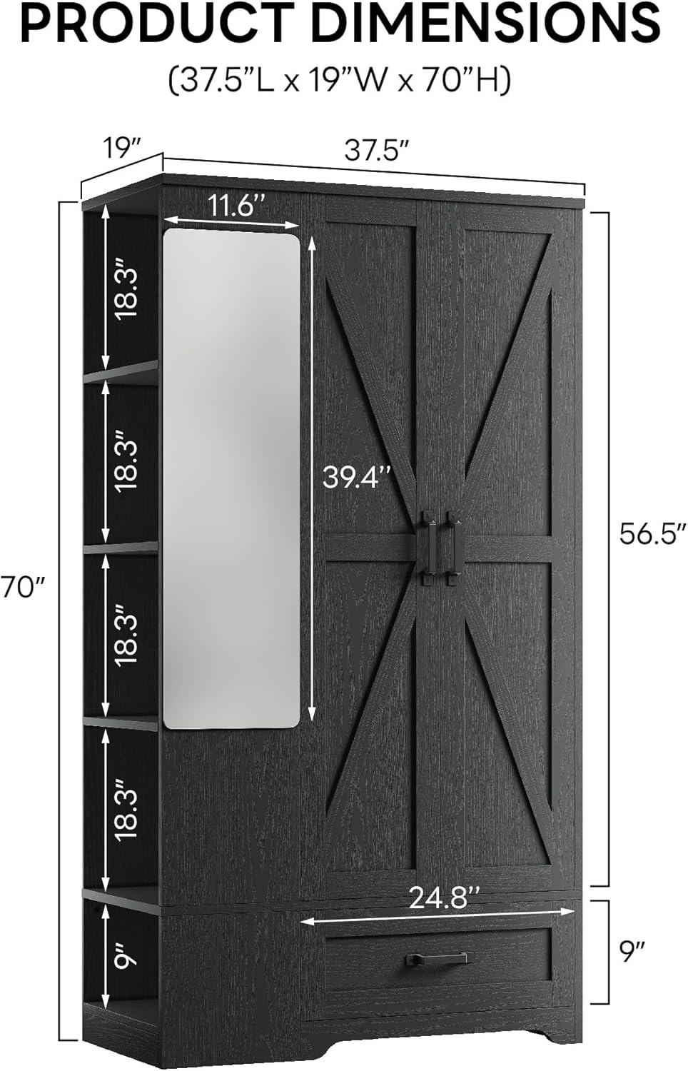 LIKIMIO Armoire Freestanding Wooden Closet Set（70"）