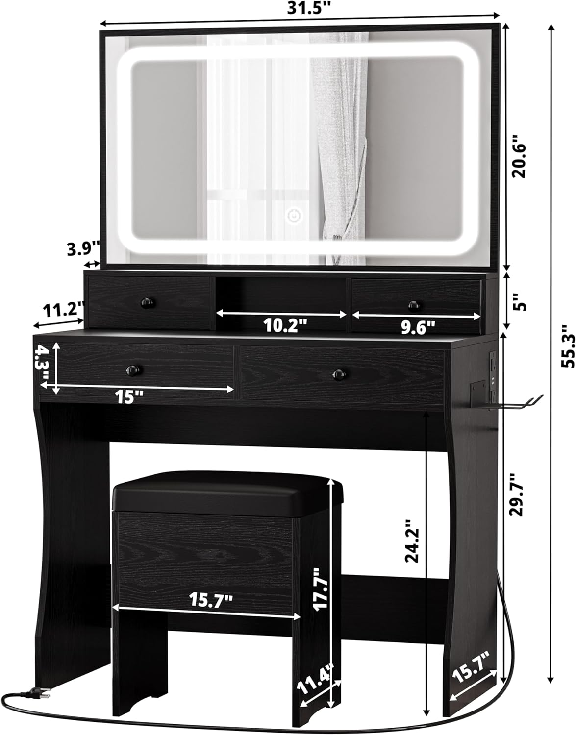 LIKIMIO 55.12” Hair Dryer Holder Make Up Vanity