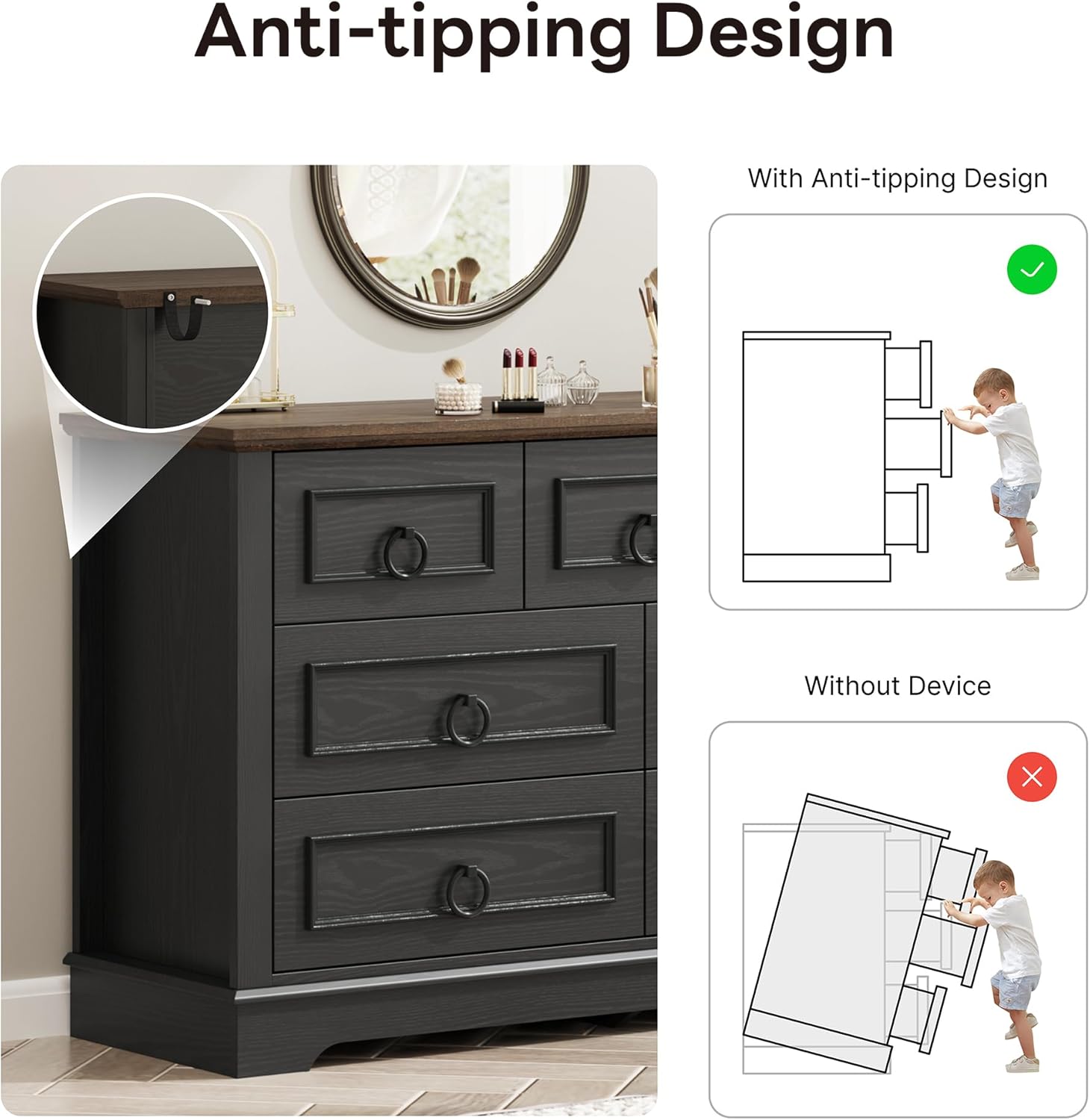 LIKIMIO Wooden 7-Drawer Dresser (47.2")