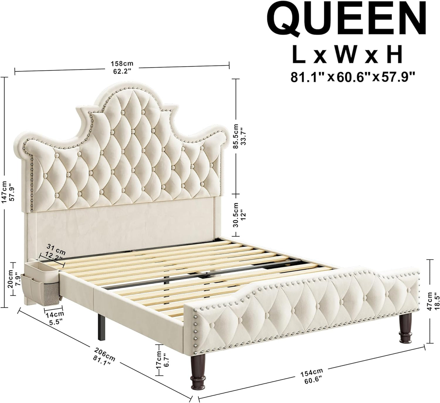 Camas Queen Bed Frame-Cream