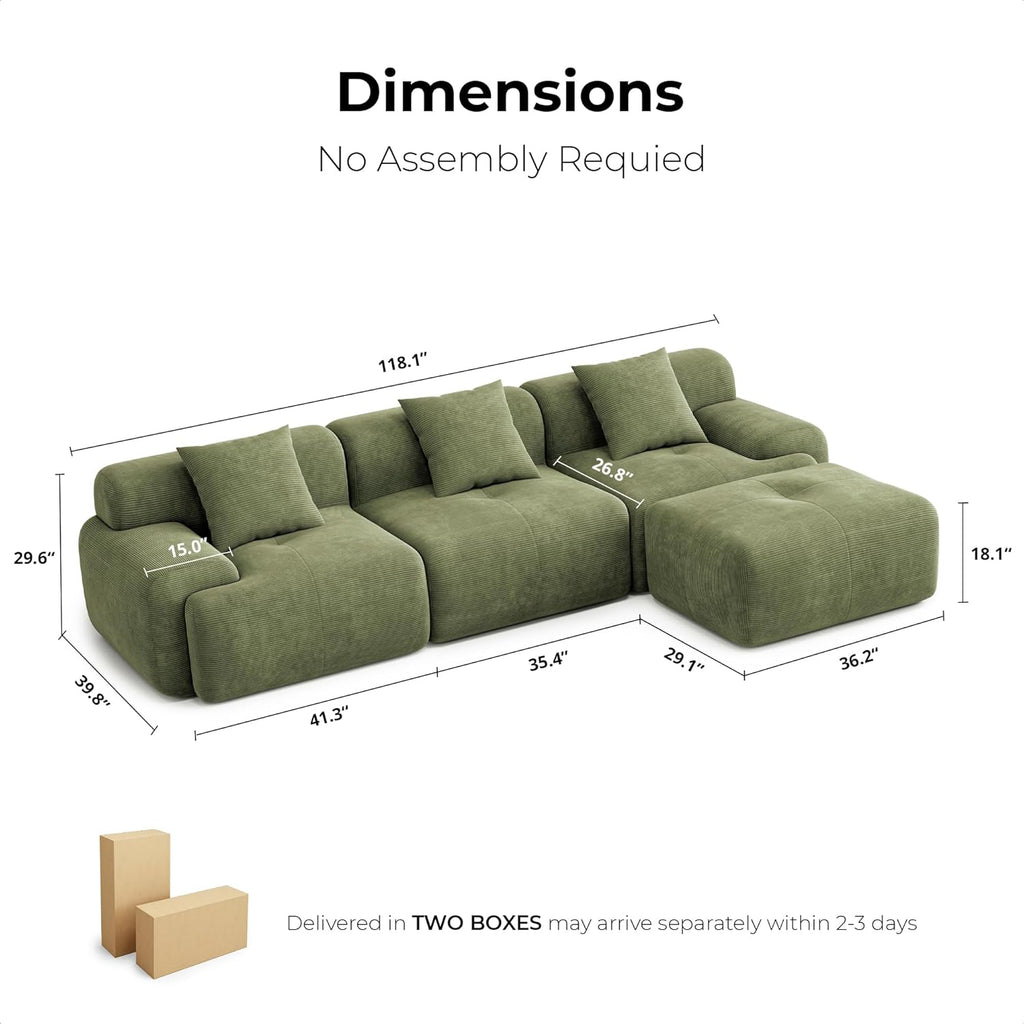 LIKIMIO 118" L-Shape Modern Modular Sofa