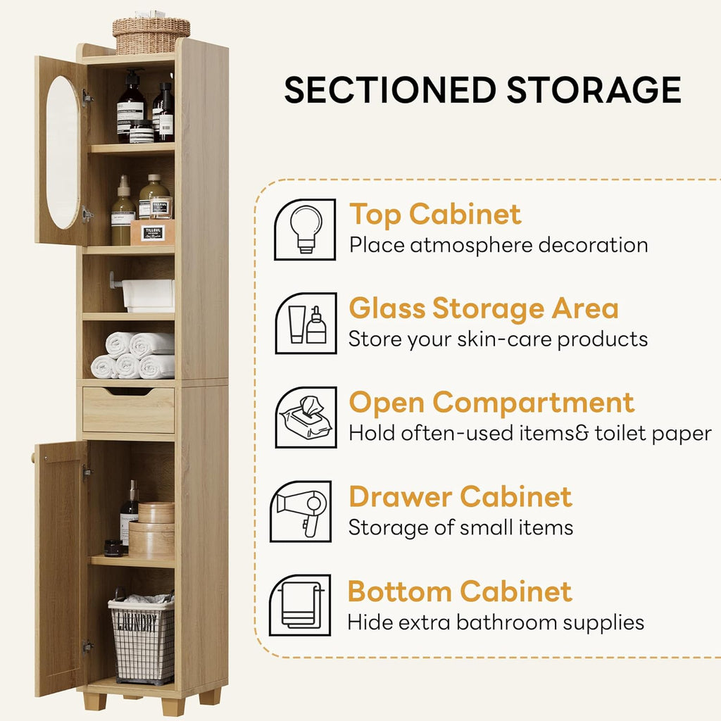 LIKIMIO Slim Freestanding Wooden Wicker Door Storage Cabinte (69 inches)