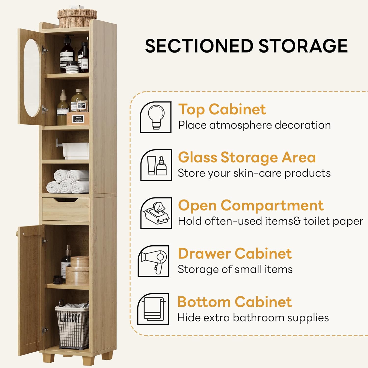 LIKIMIO Slim Freestanding Wooden Wicker Door Storage Cabinte (69 inches)