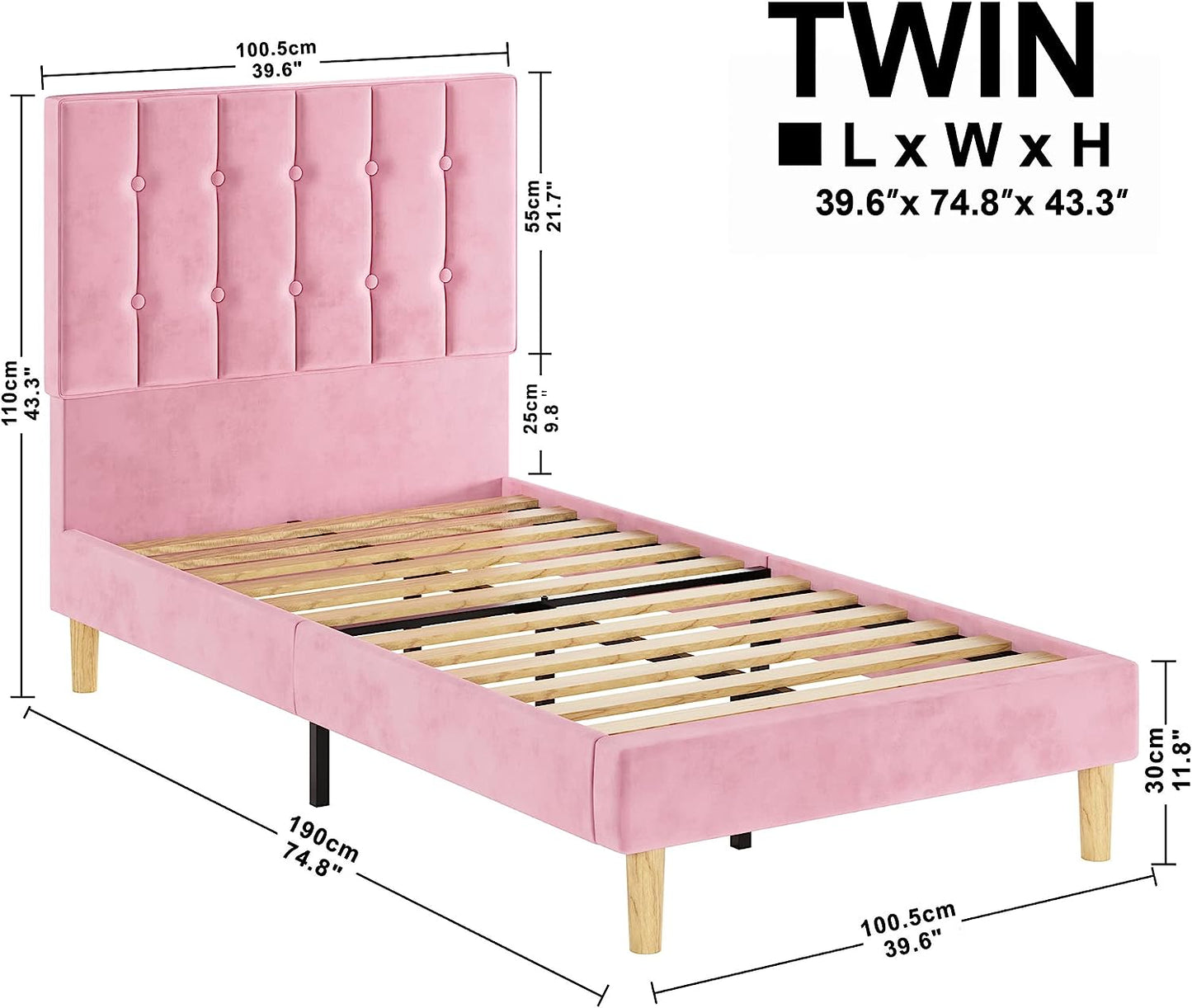 LIKIMIO Velvet Upholstered Platform Beds Pink