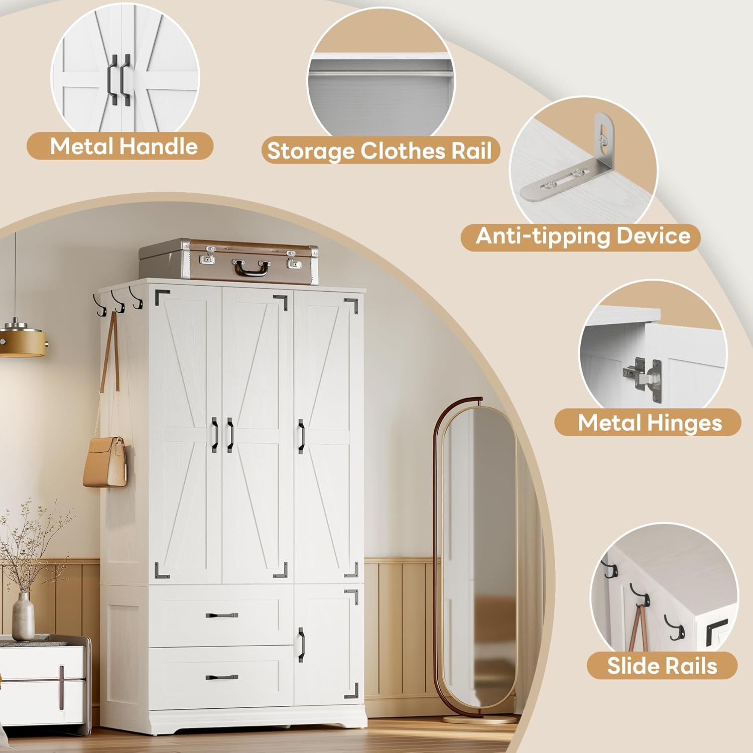 LIKIMIO Armoire Wooden Wardrobe（71”）