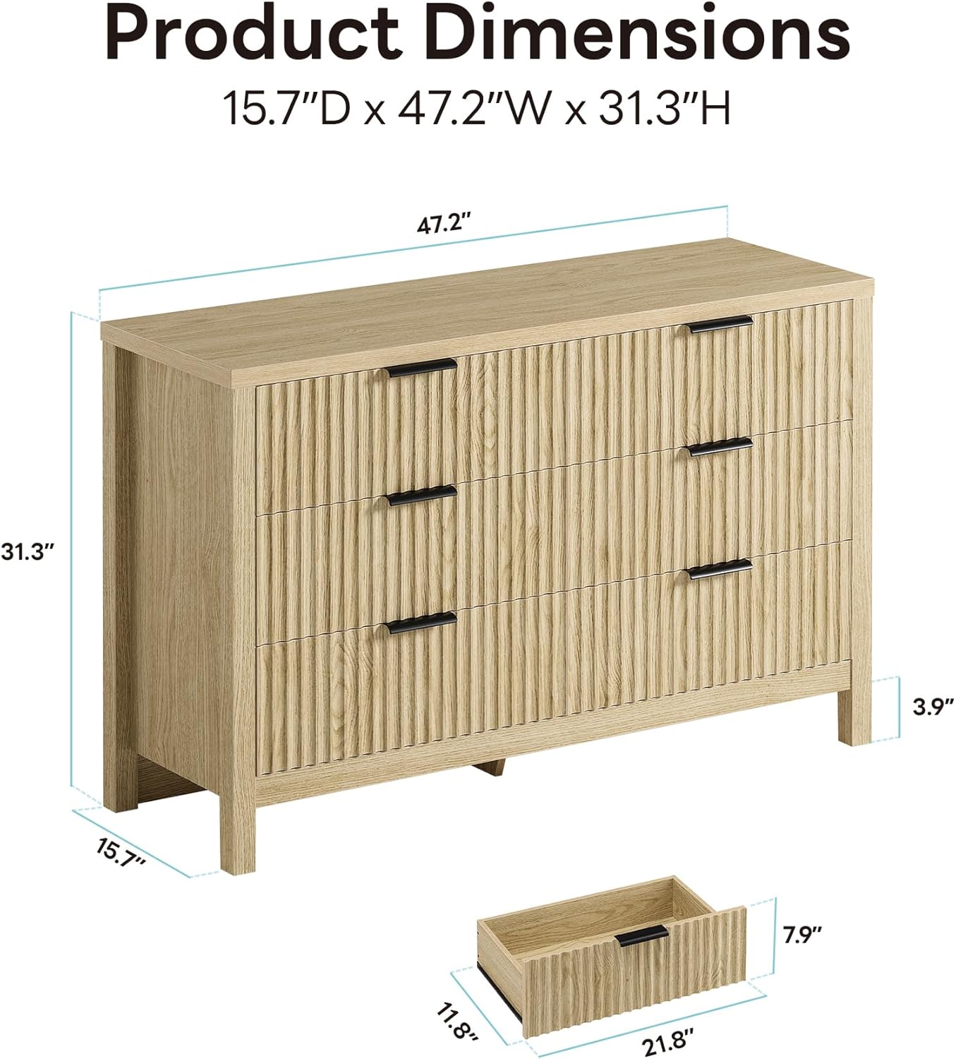 LIKIMIO Grooved Wood Dresser （59“）