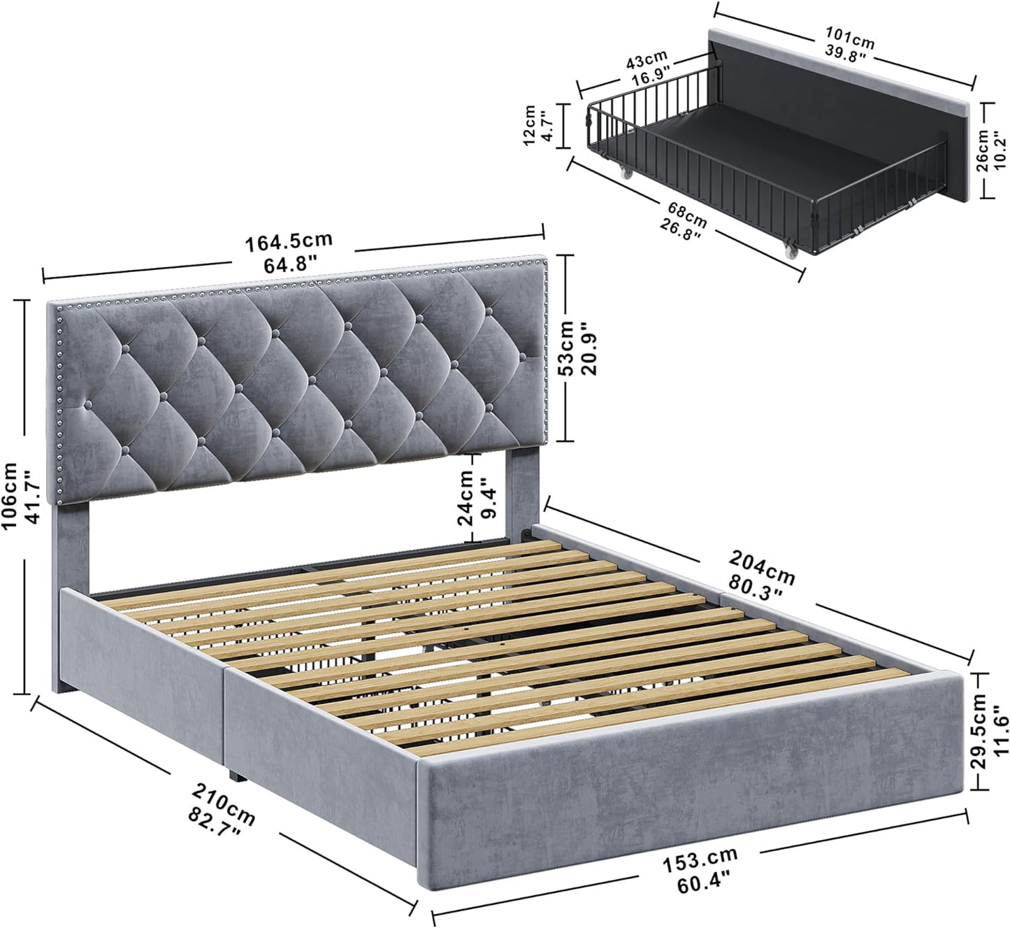 Comfortable Upholstered Platform Bed with 4 drawers