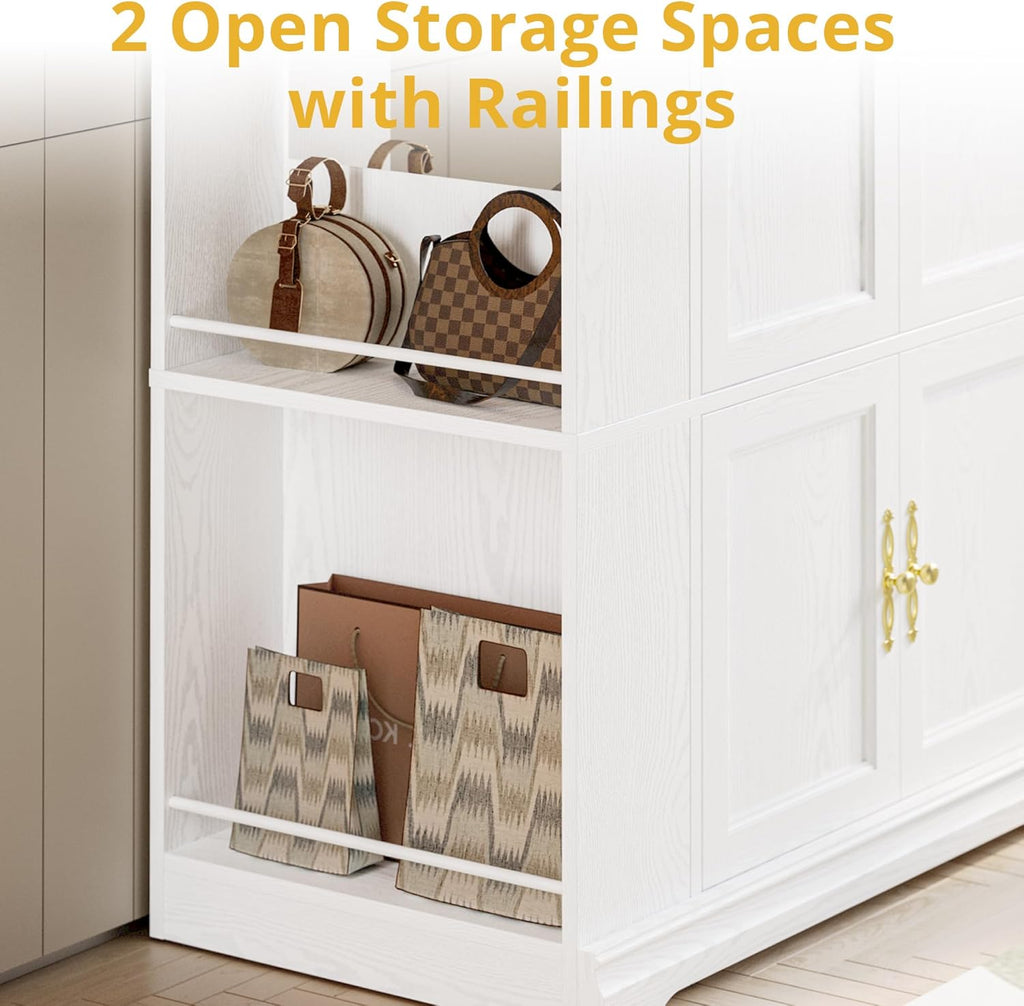 LIKIMIO Wooden Wardrobe with Mirror & 2 Open Shelves （70”）