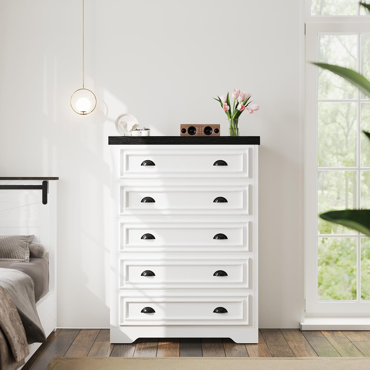 LIKIMIO 5-Drawer 43" Tall Dresser with Built-in Charging Station