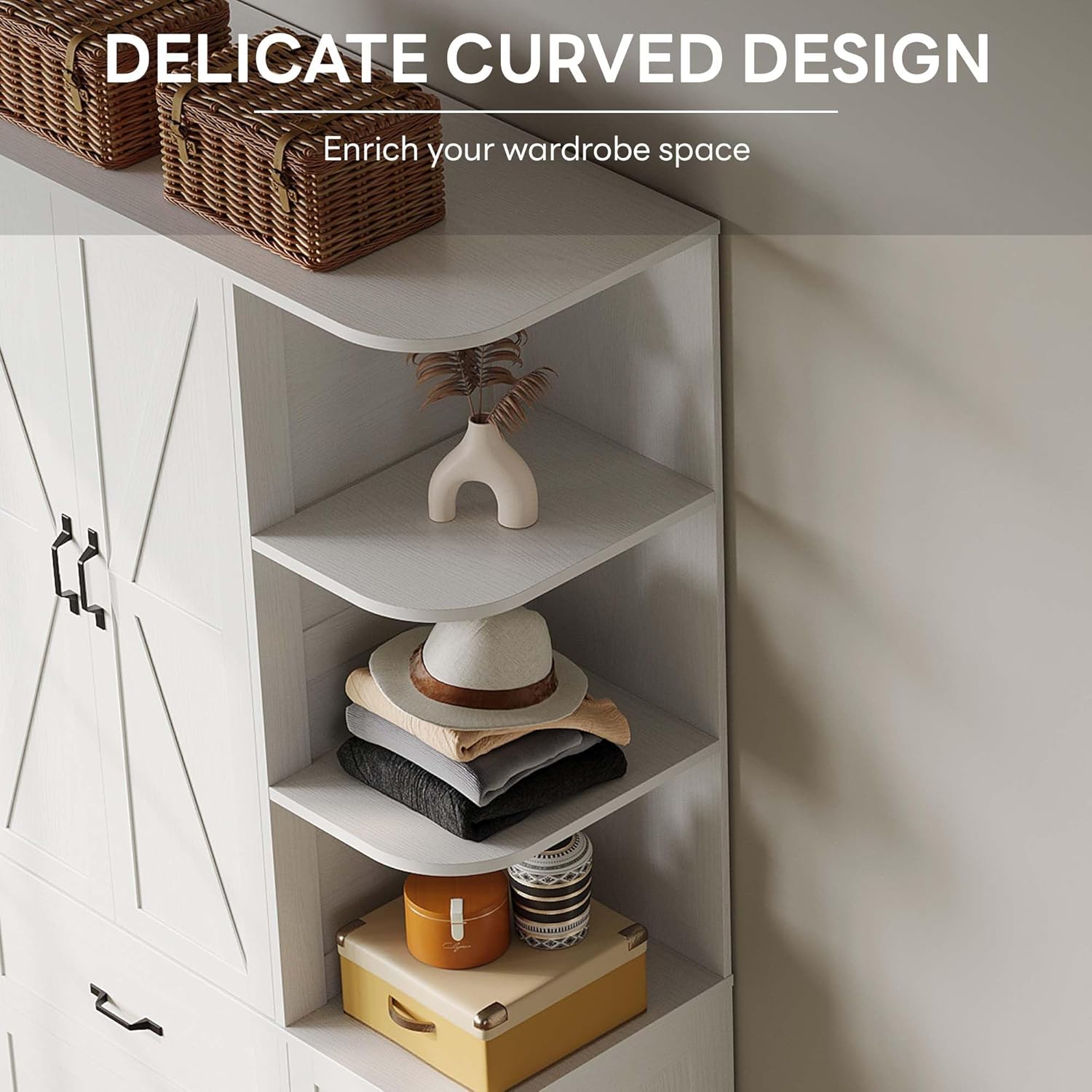 LIKIMIO Armoire Wooden 3 Door 2 Drawer Wardrobe（70"）