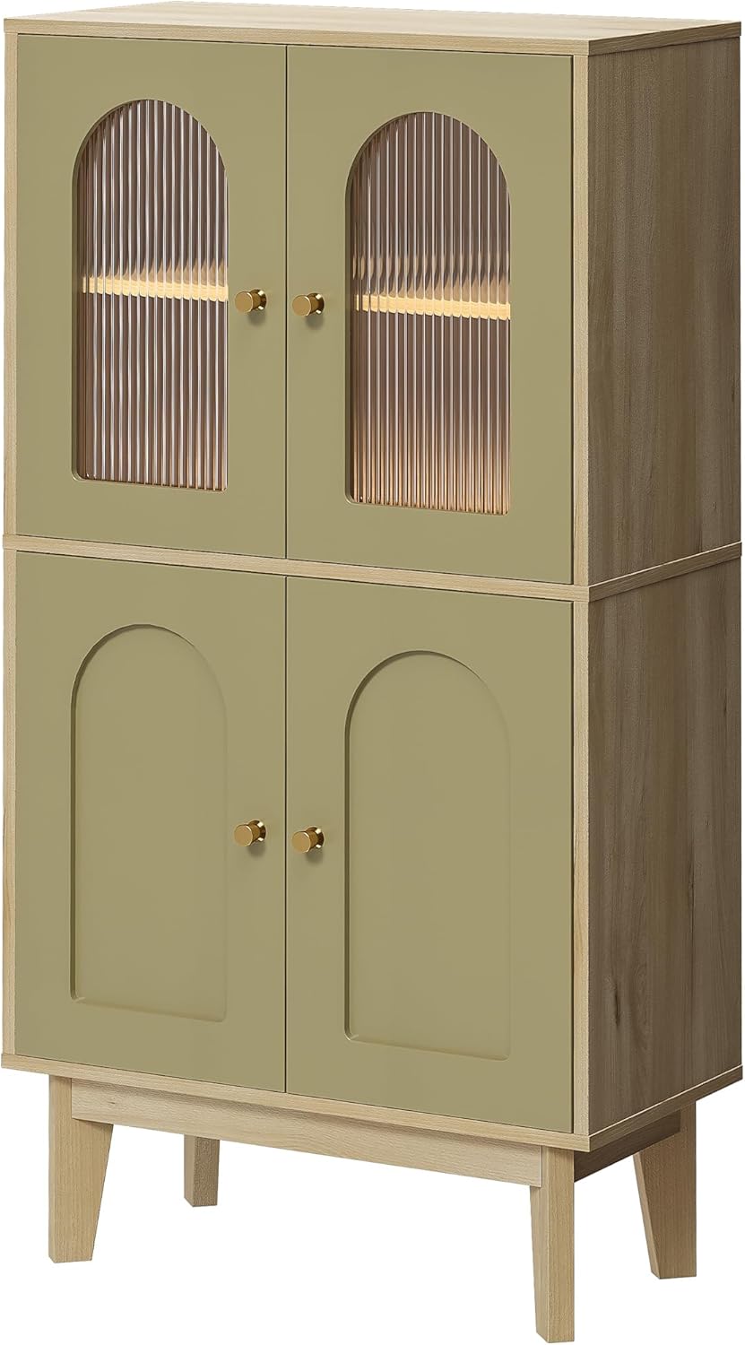 LIKIMIO Bathroom Storage Cabinet, Wooden Floor Cabinet with 4 Doors for Bathroom, Kitchen, or Dining Room
