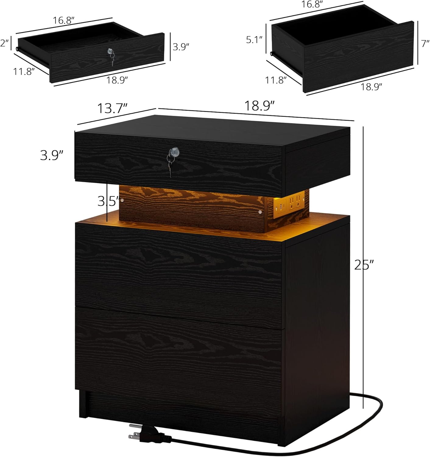 LIKIMIO Nightstand with Lock