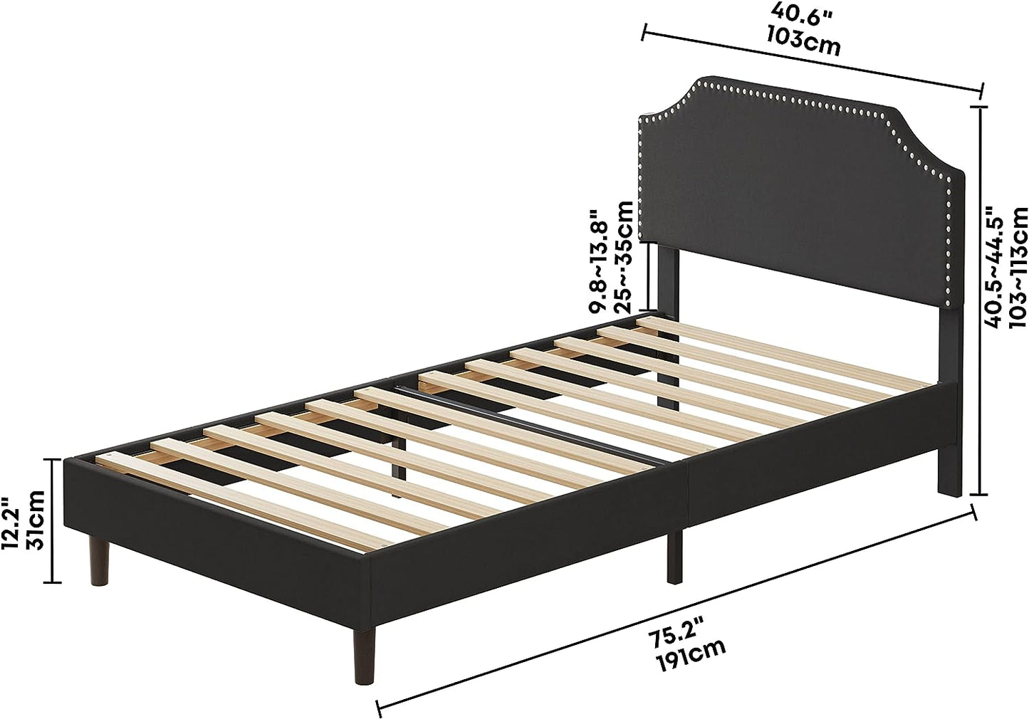Twin Size Upholstered Platform Bed Frame with Headboard