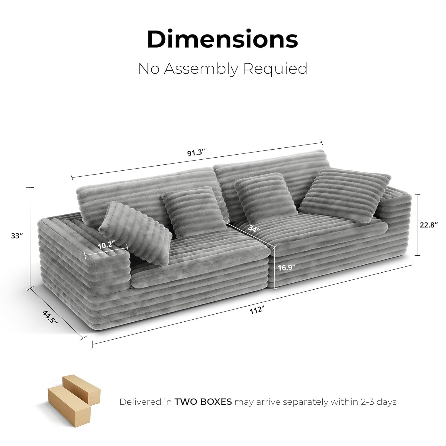 LIKIMIO 112" Plush Corduroy Loveseat