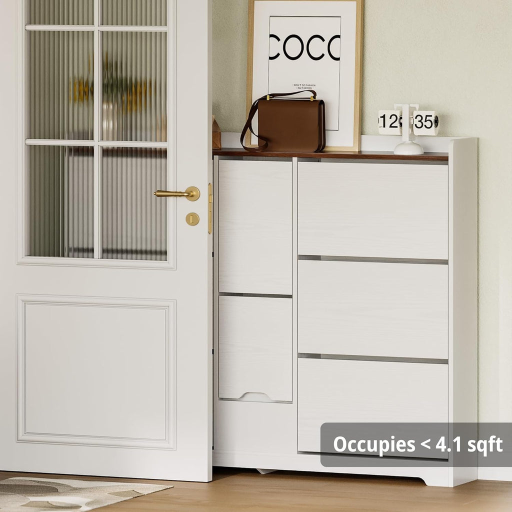 LIKIMIO Flip-Top Drawer & Hidden Stool Shoe Cabinet (63")