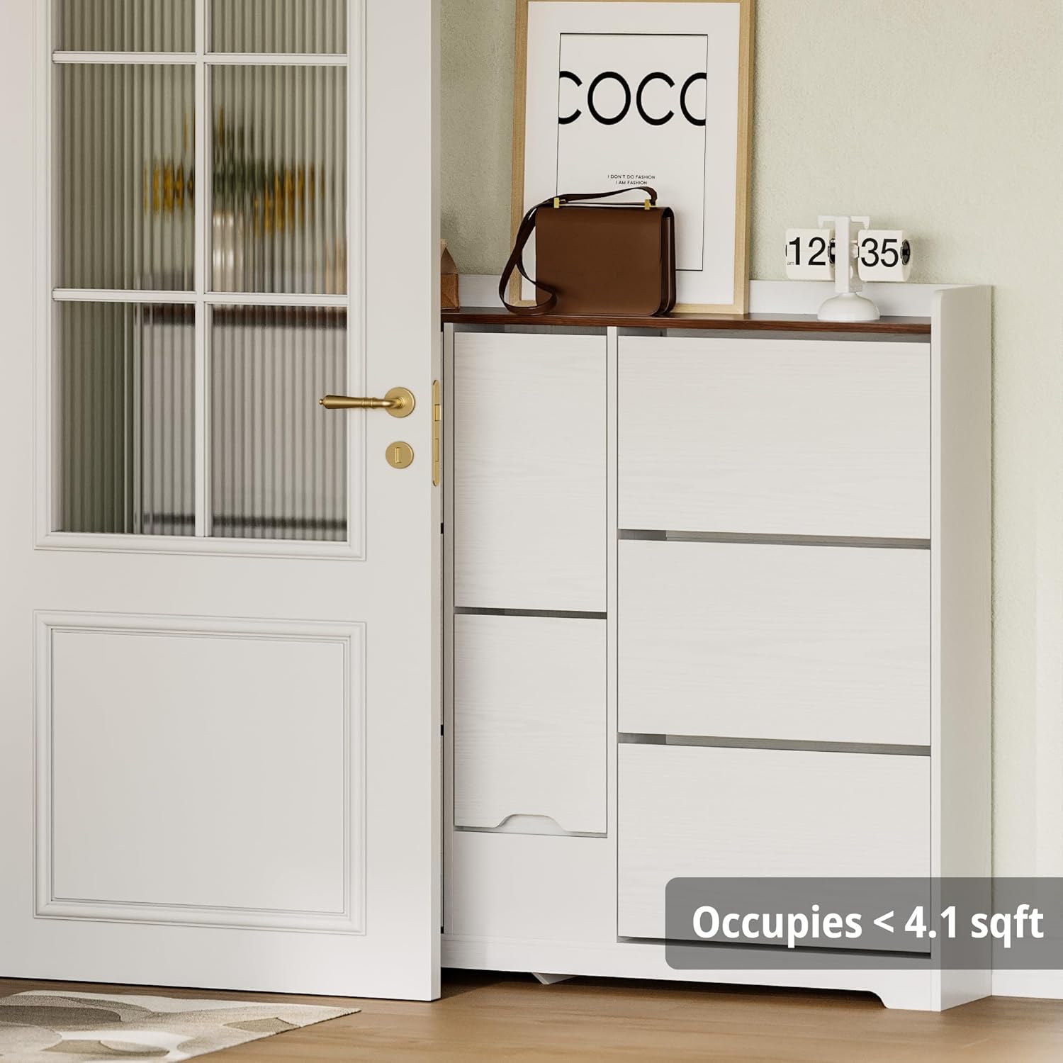 LIKIMIO Flip-Top Drawer & Hidden Stool Shoe Cabinet (63")