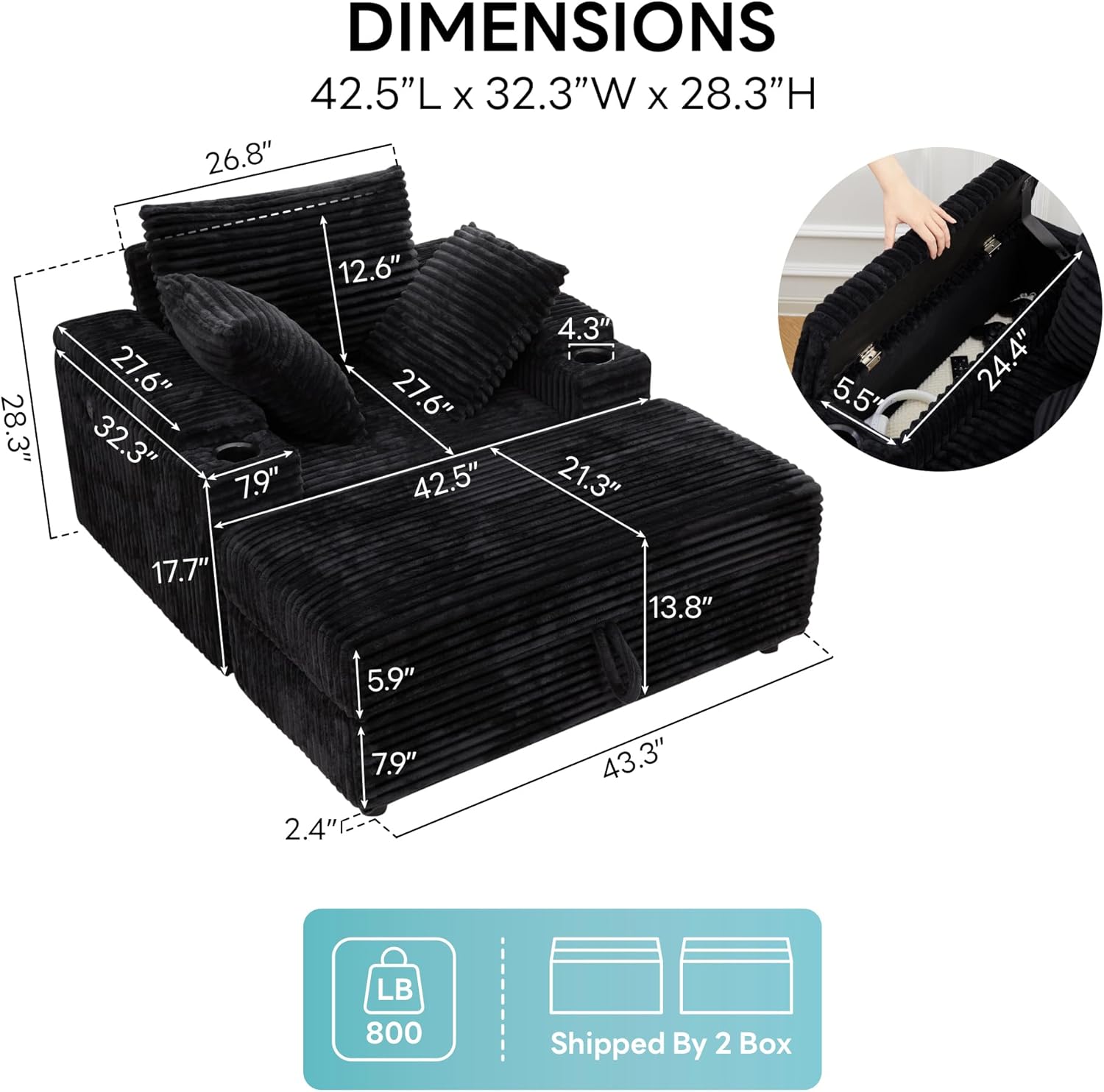 LIKIMIO Extra Large Corduroy Recliner（54”）