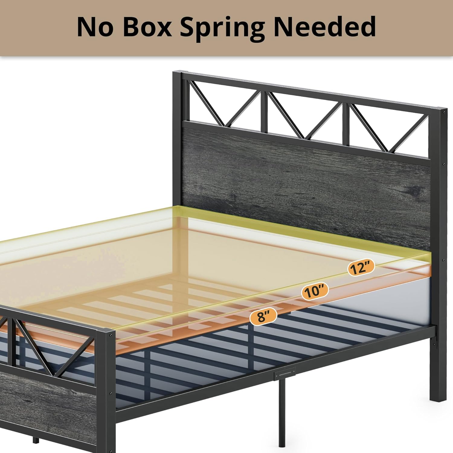 LIKIMIO High Industrial Style Headboard Bed Frame