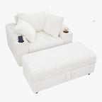 LIKIMIO 54'' Firm Solid Wood Frame Chaise  with USB & Cup Holder, White