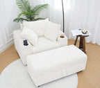 LIKIMIO 54'' Firm Solid Wood Frame Chaise  with USB & Cup Holder, White