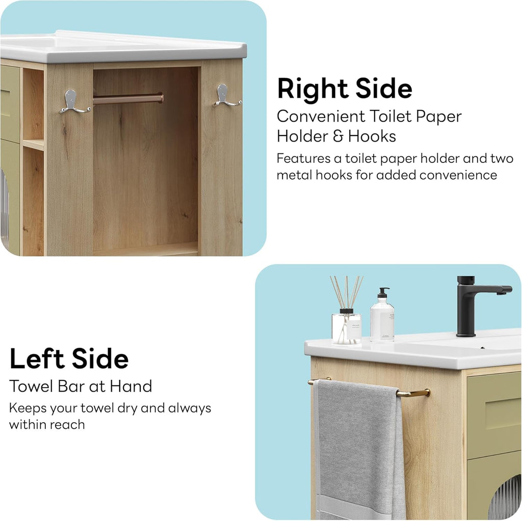 LIKIMIO 24 Inch Bathroom Vanity with Sink, Compact Bathroom Cabinet with Integrated Ceramic Sink