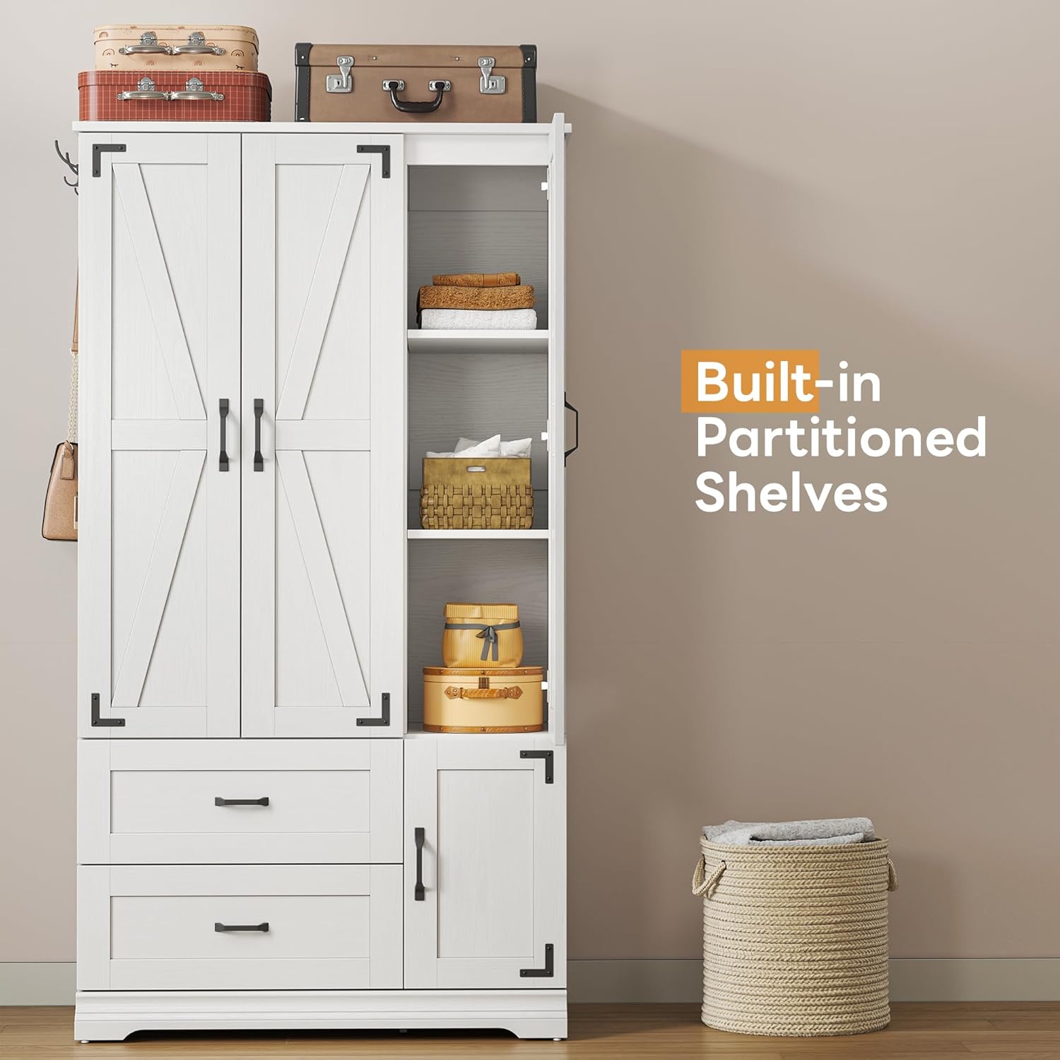 LIKIMIO Armoire Wooden Wardrobe（71”）