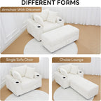 LIKIMIO 54'' Firm Solid Wood Frame Chaise  with USB & Cup Holder, White