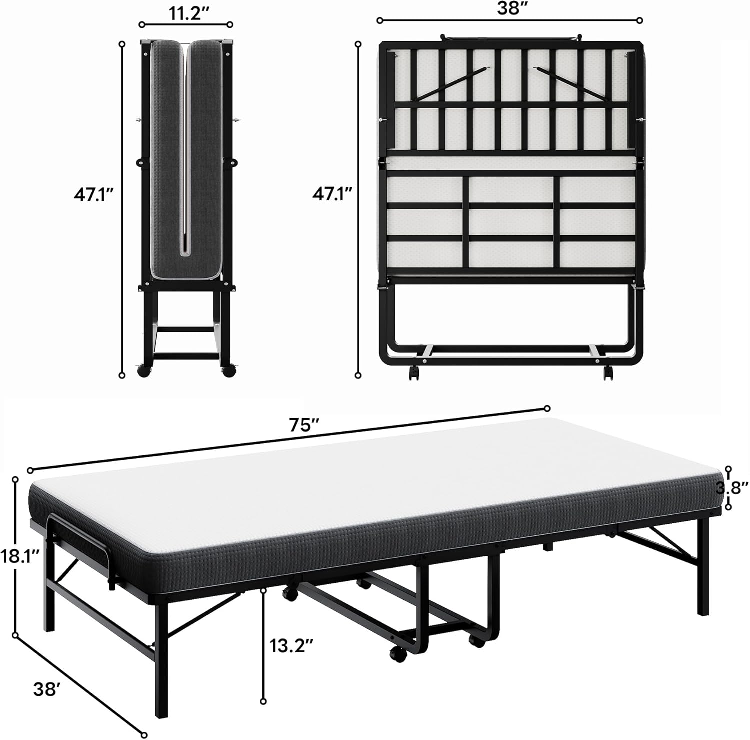 LKIMIO Portable Folding Bed & Marttress