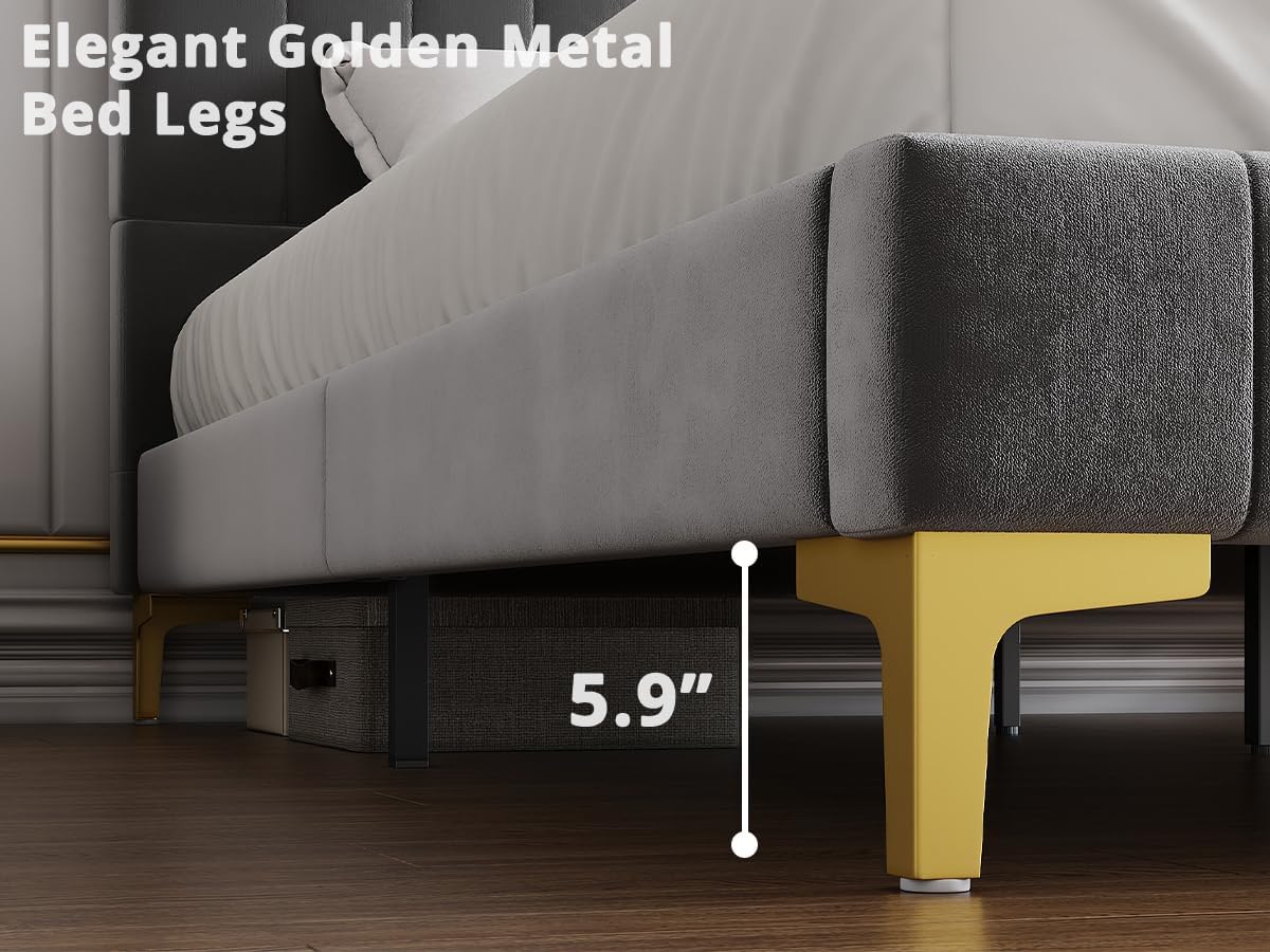 LIKIMIO Rounded Velvet-Upholstered Bed Frame