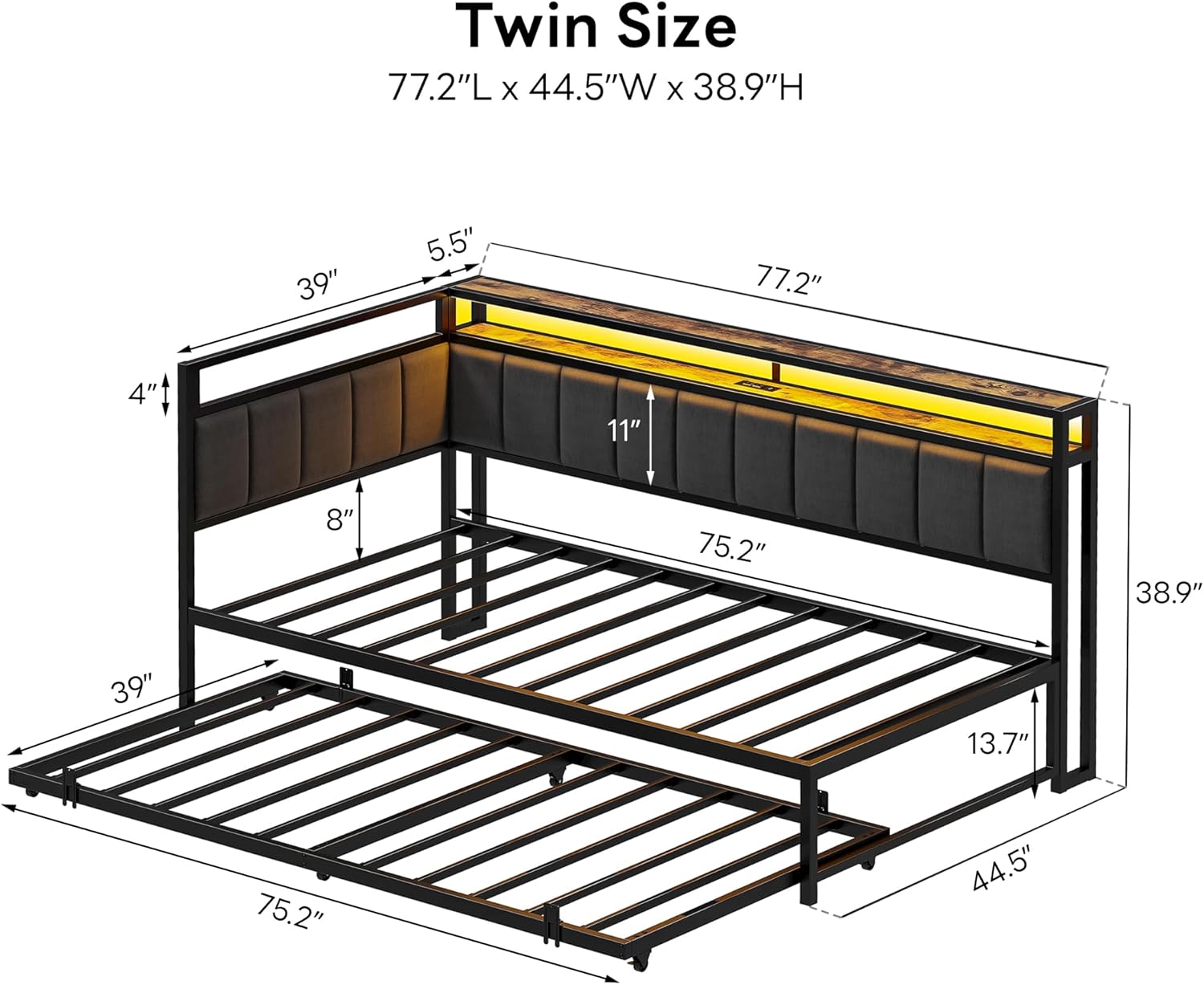 LIKIMIO Upholstered Storage Corner Bed