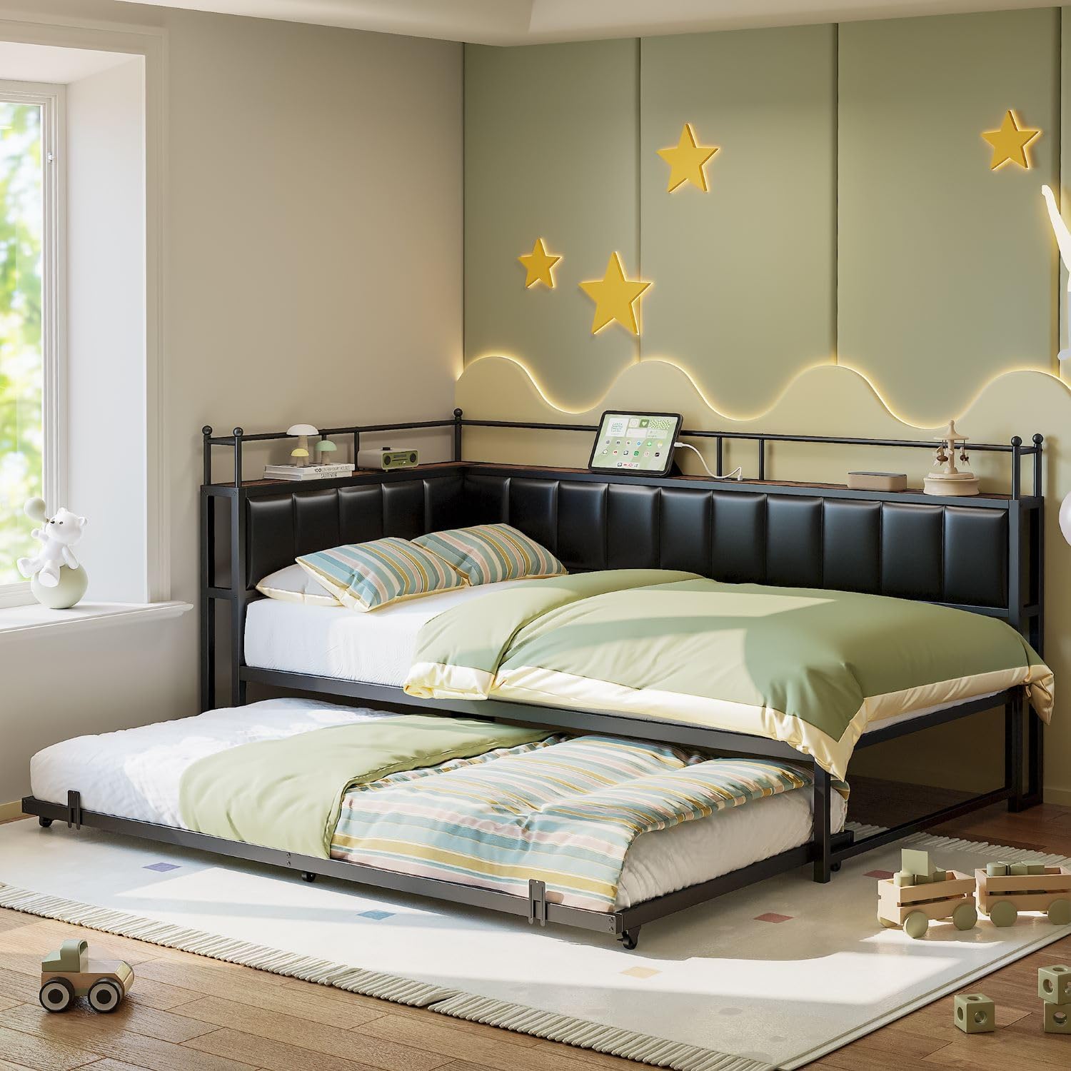 LIKIMIO L-Shaped Trundle Corner Bed
