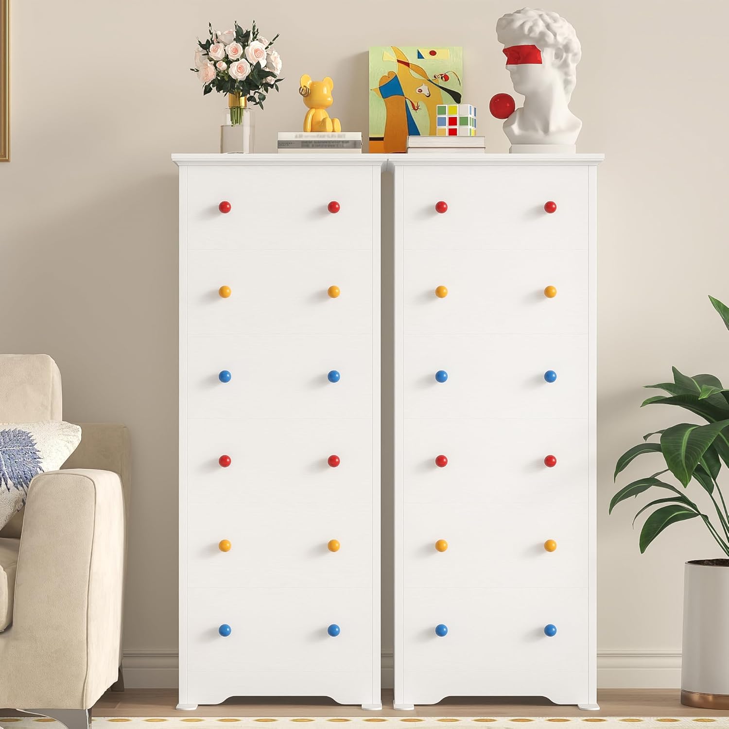LIKIMIO Wooden 6 Drawer Tallboy (51.5")