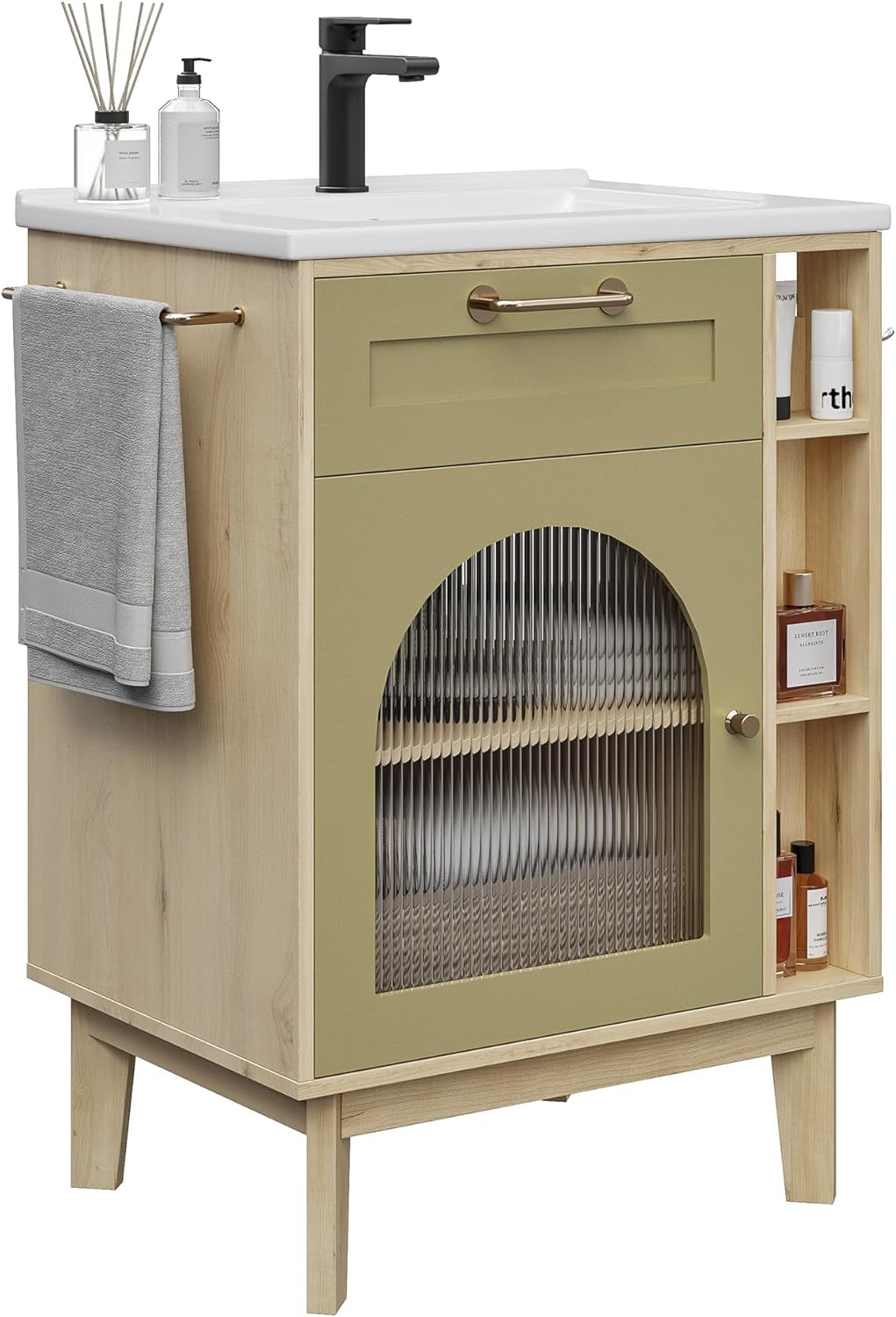 LIKIMIO 24 Inch Bathroom Vanity with Sink, Compact Bathroom Cabinet with Integrated Ceramic Sink