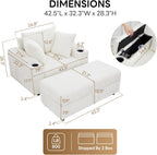 LIKIMIO 54'' Firm Solid Wood Frame Chaise  with USB & Cup Holder, White