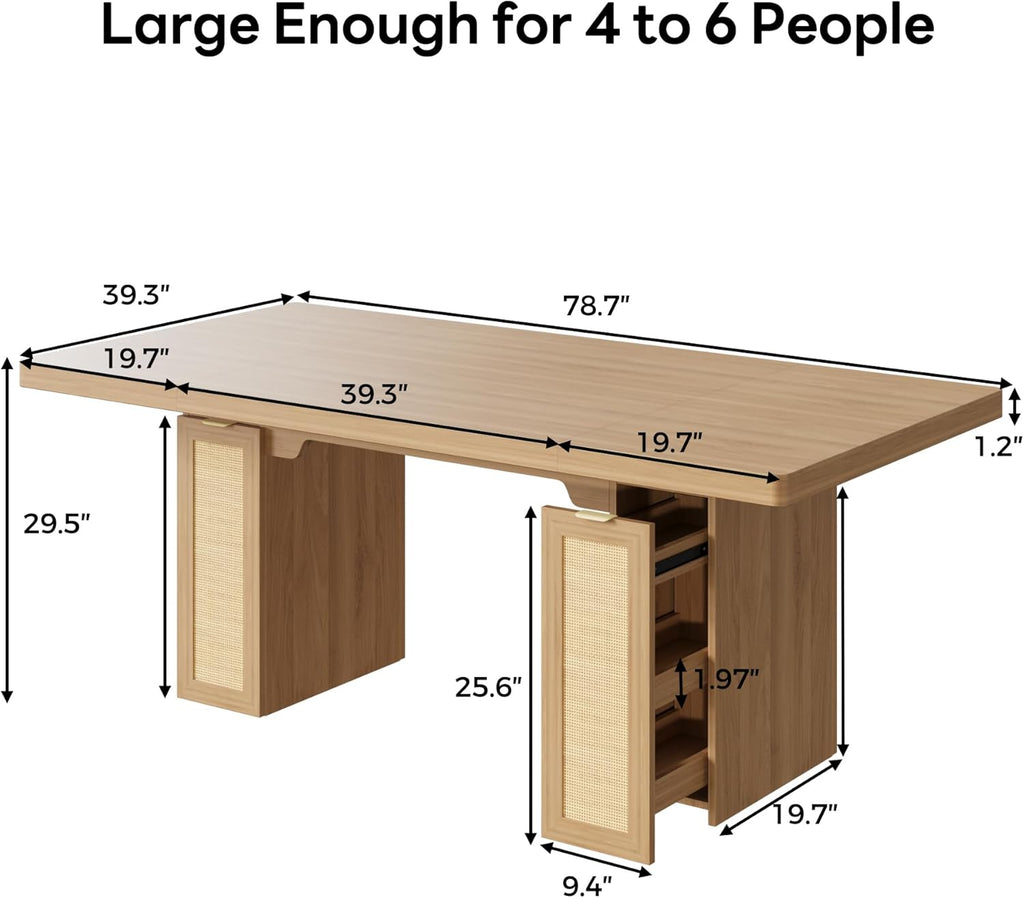 LIKIMIO Modern Woven Rattan Dining Table（78.7”）