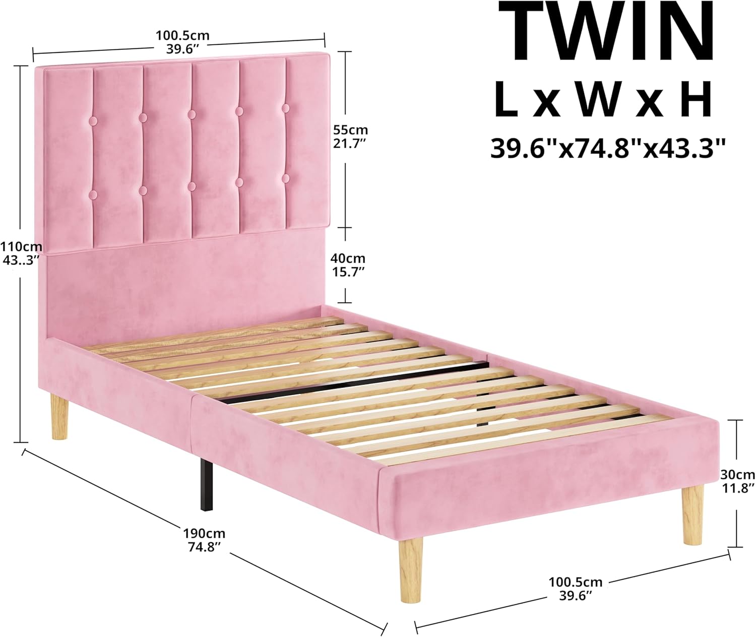 LIKIMIO Velvet Upholstered Bed Frame