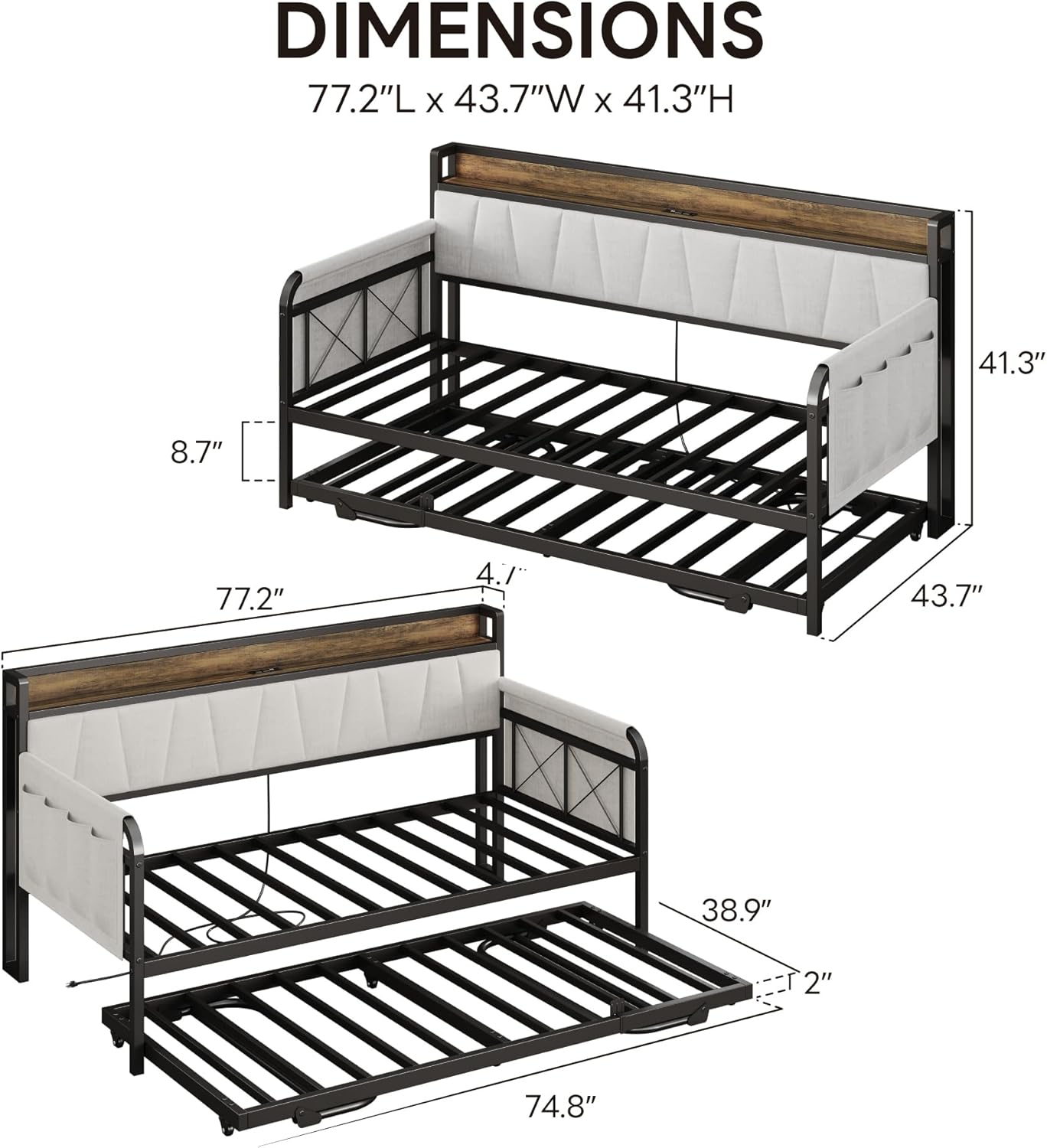 LIKIMIO Storage Trundle Sofa Bed