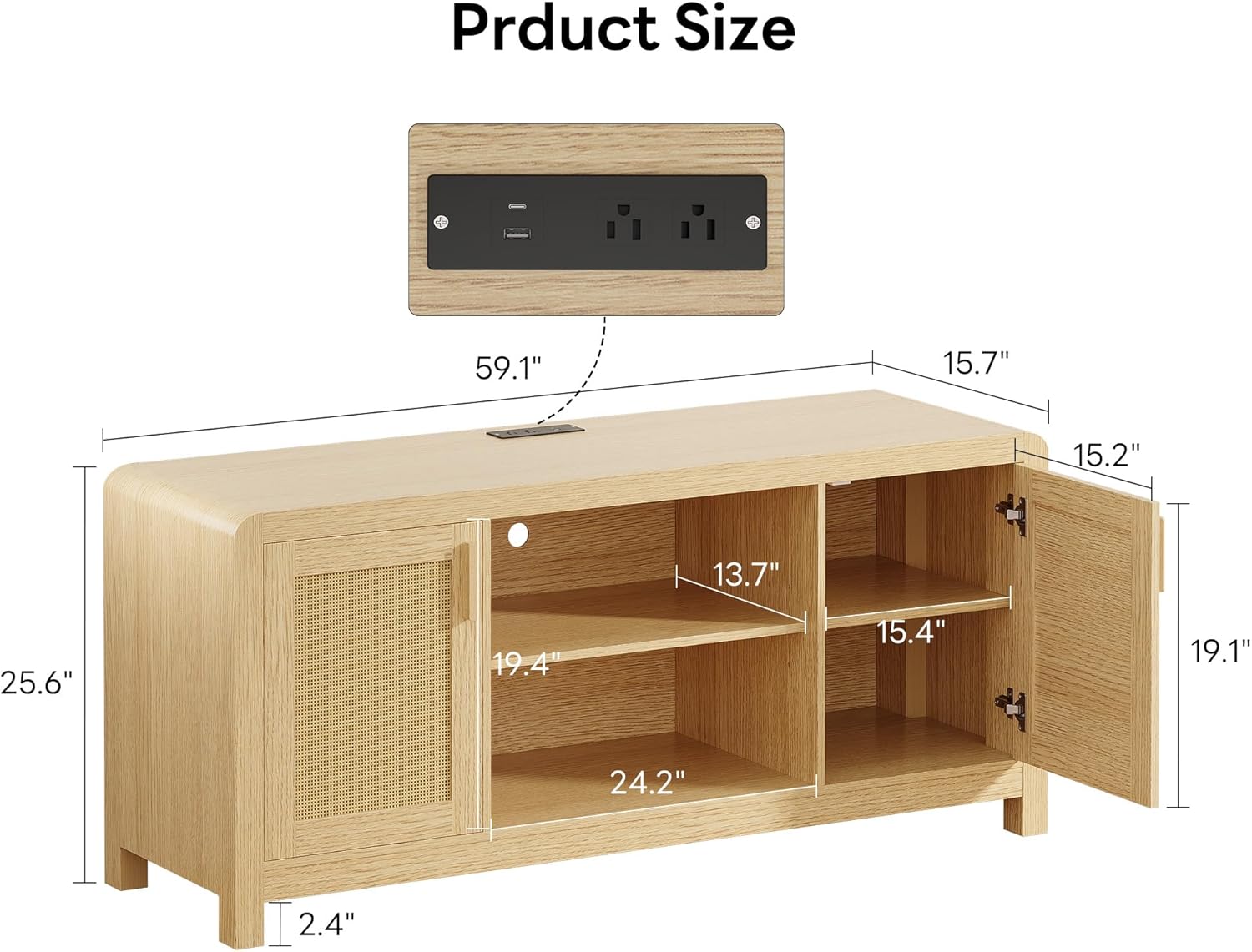 LIKIMIO TV Stand with Power Outlet for TVs up to 65", Natural