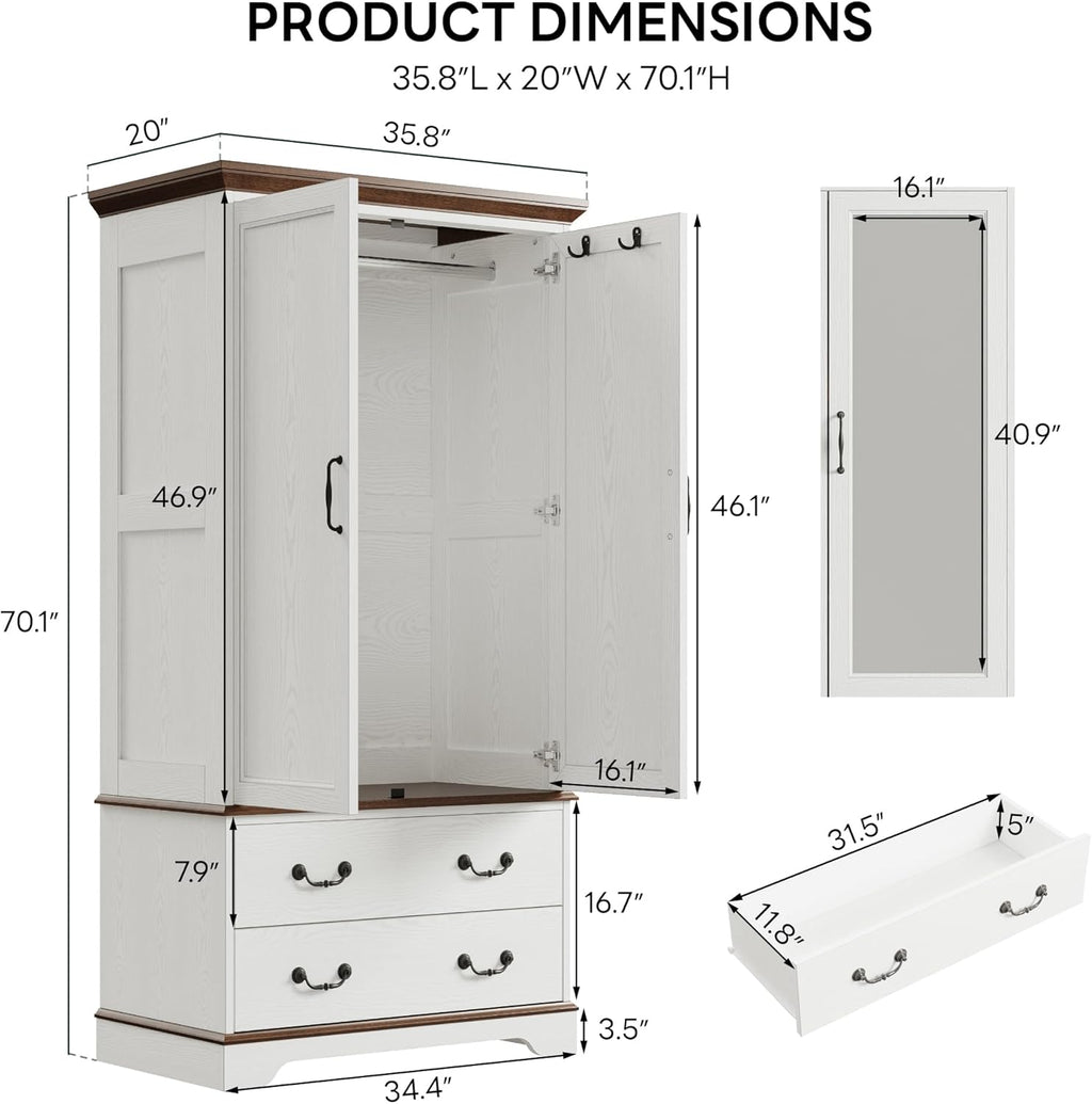 LIKIMIO 70.1“ Armoire Hangjing Rod Closet