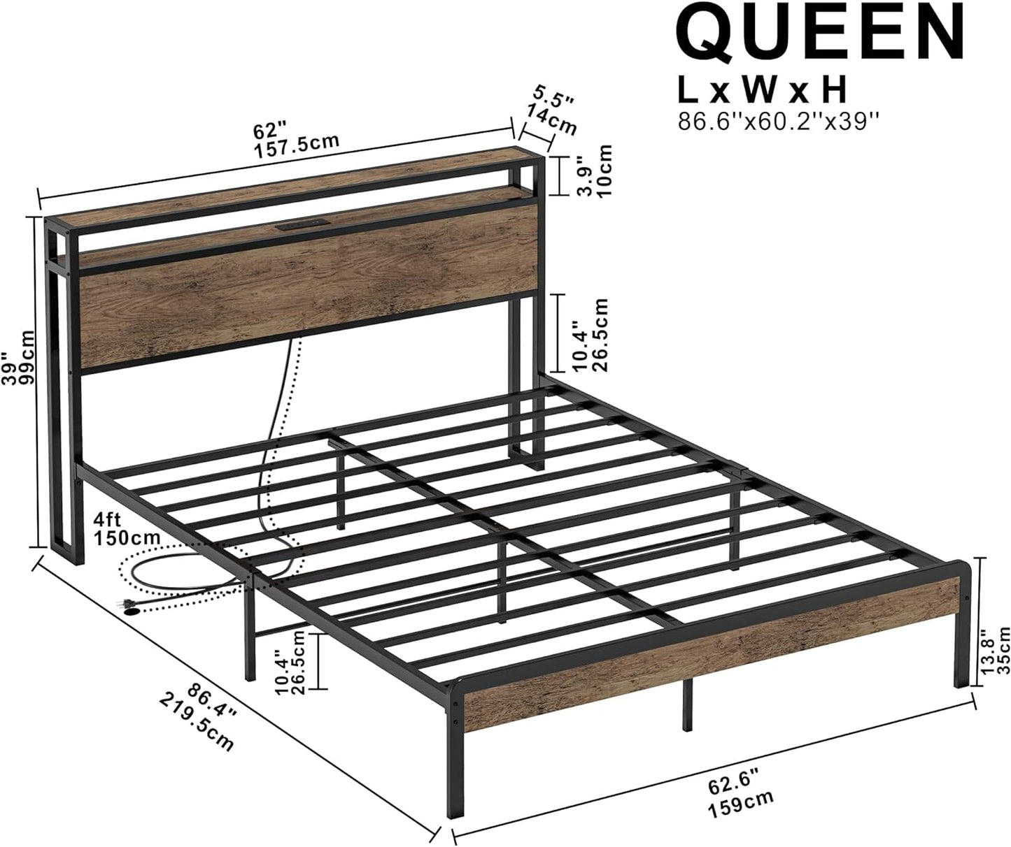 Solid and Noise Free Bed Frame Walnut